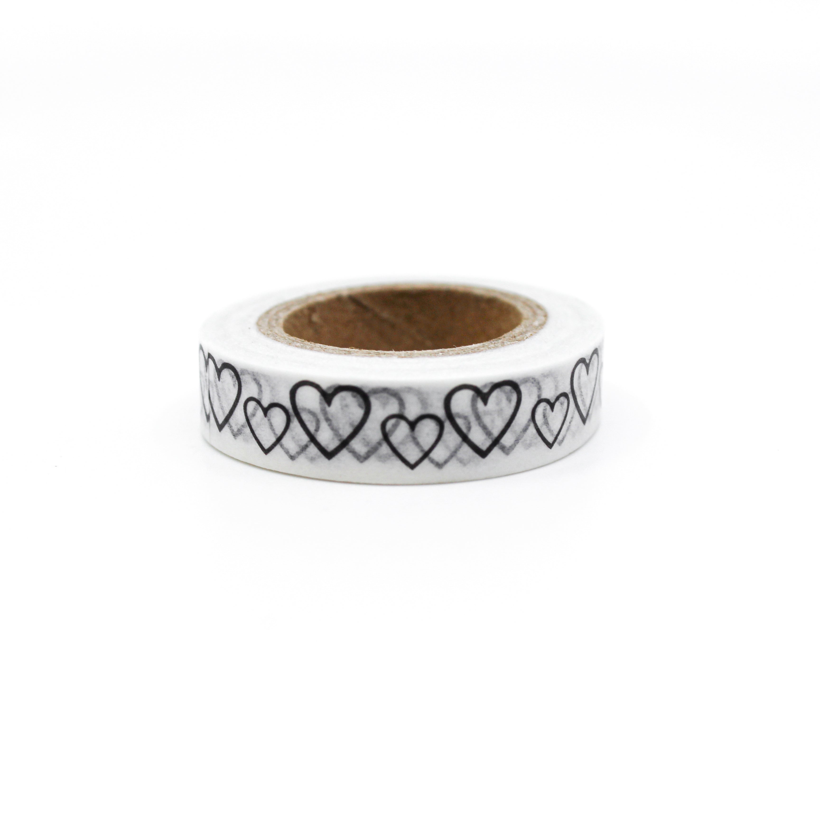 This is a plain black and white open heart washi tape from BBB Supplies Craft Shop