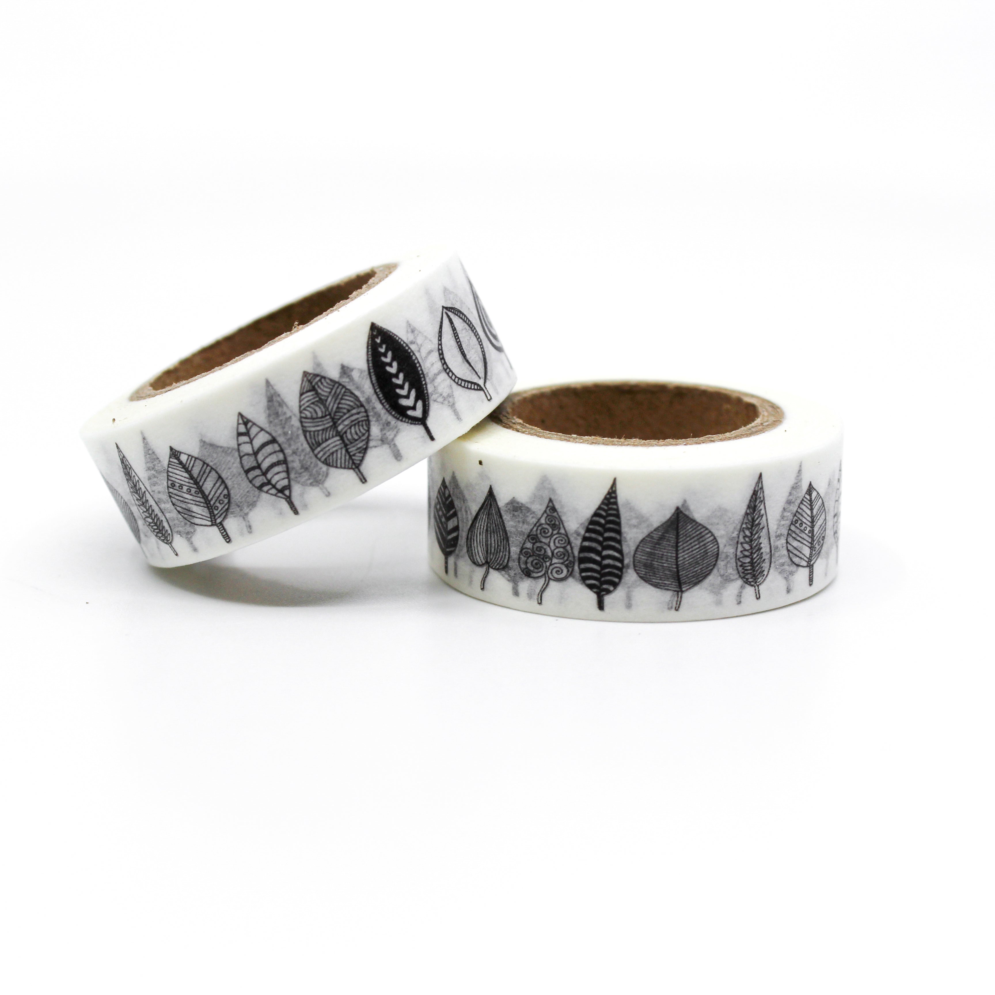 This is a graphic of black autumn leaf with stripe pattern for Journal Supplies, Scrapbooking washi tapes from BBB Supplies Craft Shop