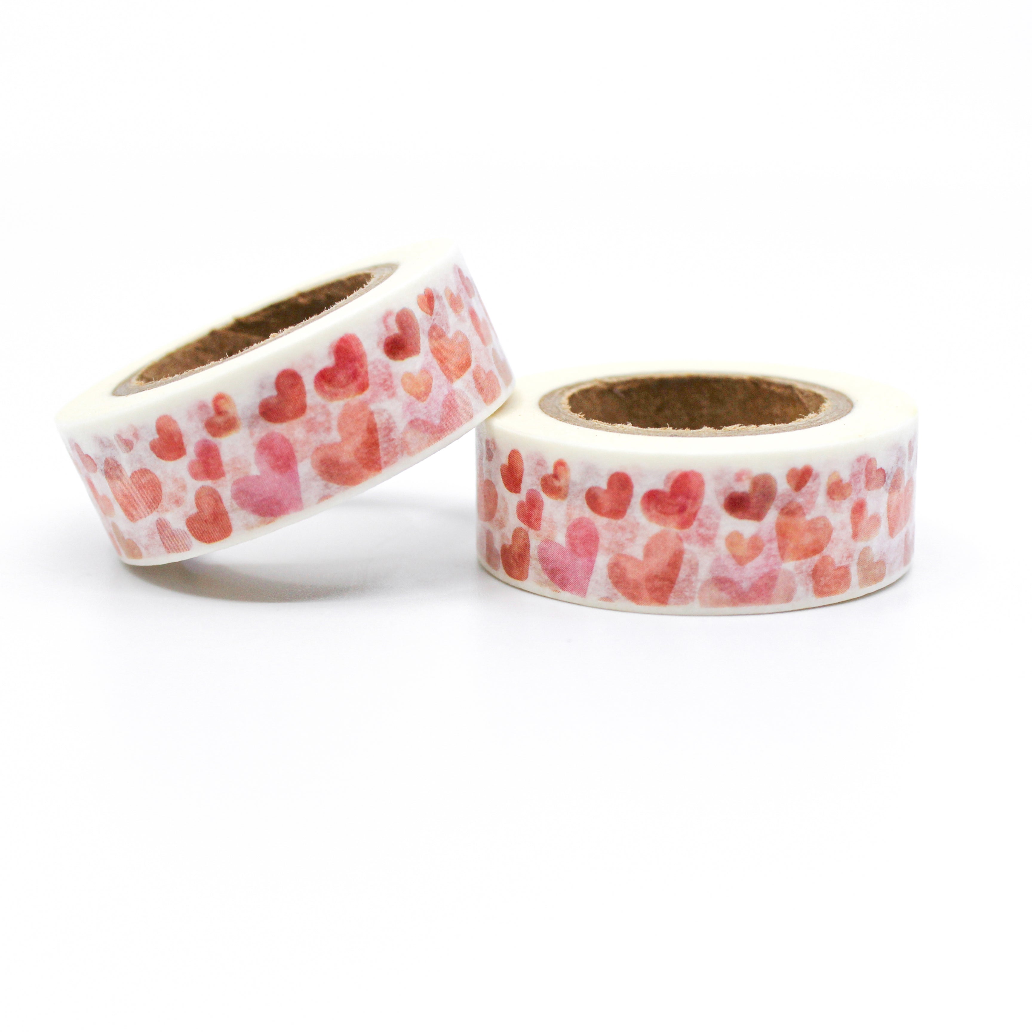 This is a graphic of tiny and medium red and pink hearts pattern for Journal Supplies, Scrapbooking washi tapes from BBB Supplies Craft Shop