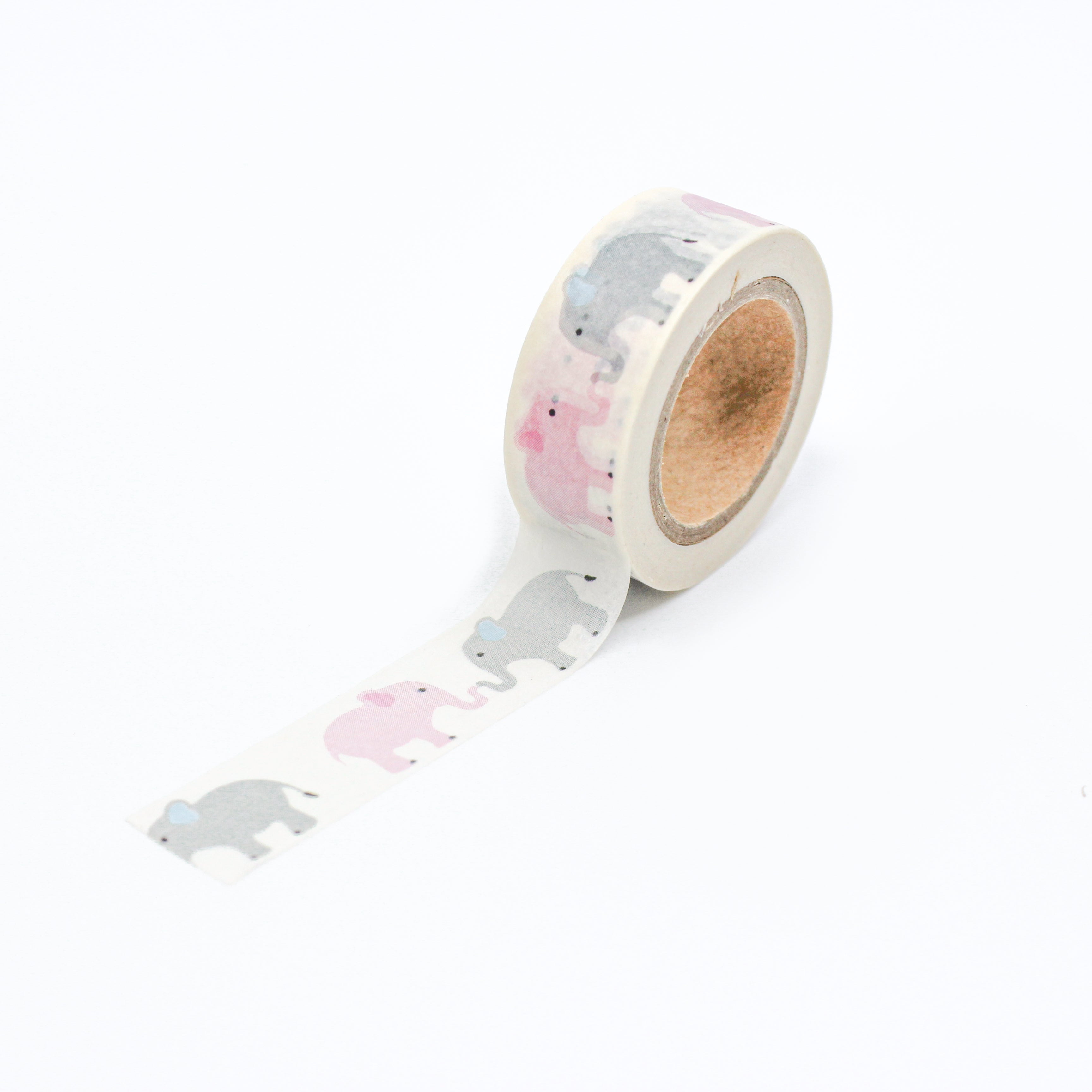 This is a full pattern repeat view of blue an pink elephant washi tape from BBB Supplies Craft Shop