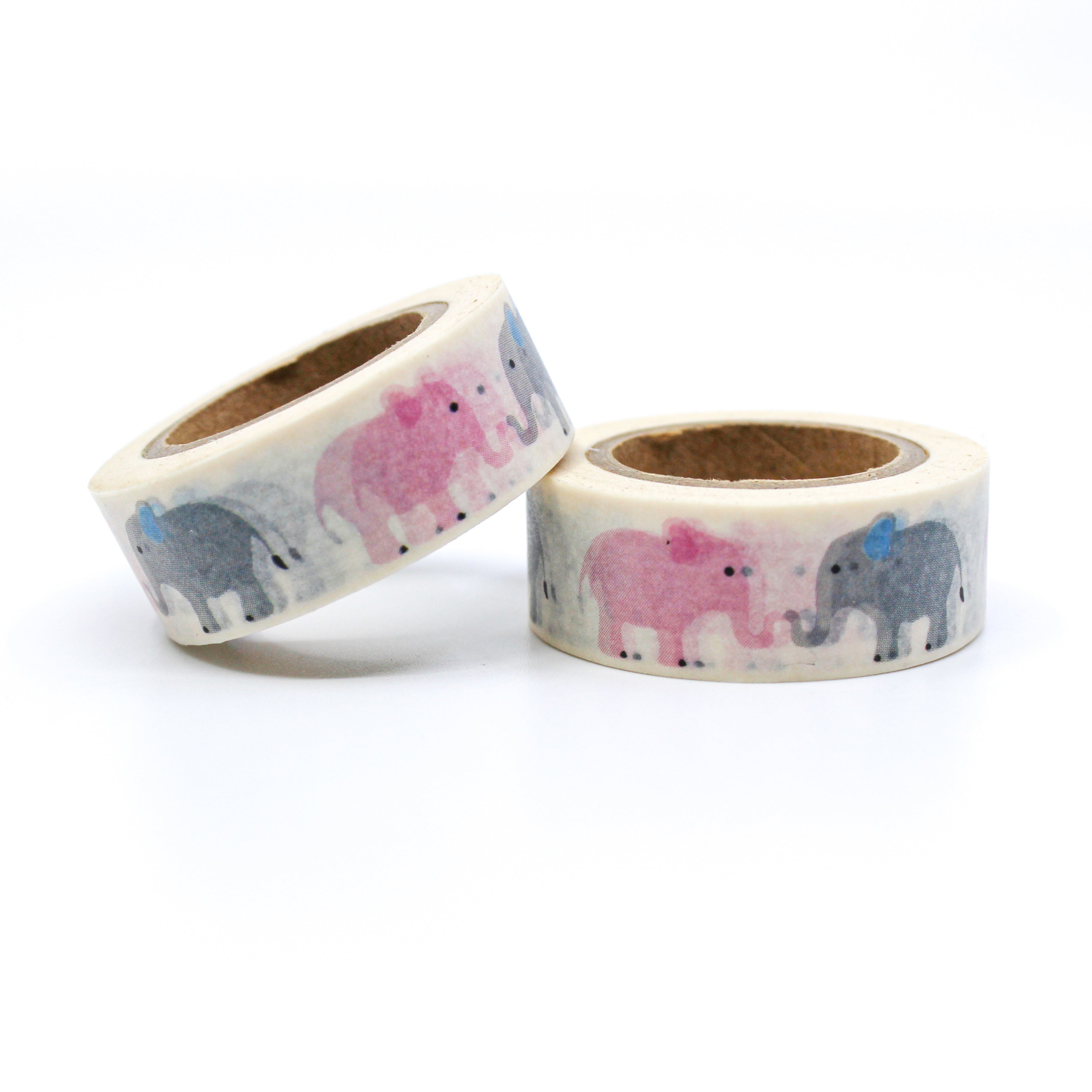 This is a graphic of blue and pink elephant facing each other pattern for Journal Supplies, Scrapbooking washi tapes from BBB Supplies Craft Shop