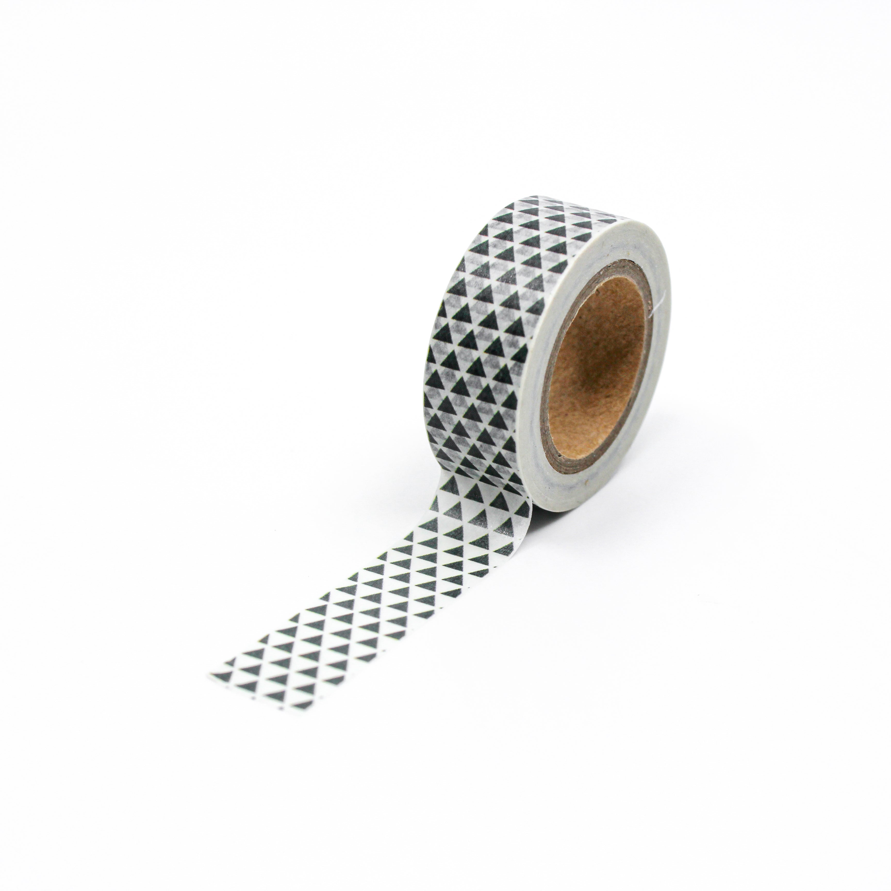 This is a full pattern repeat view of black and white geometric triangle washi tape from BBB Supplies Craft Shop