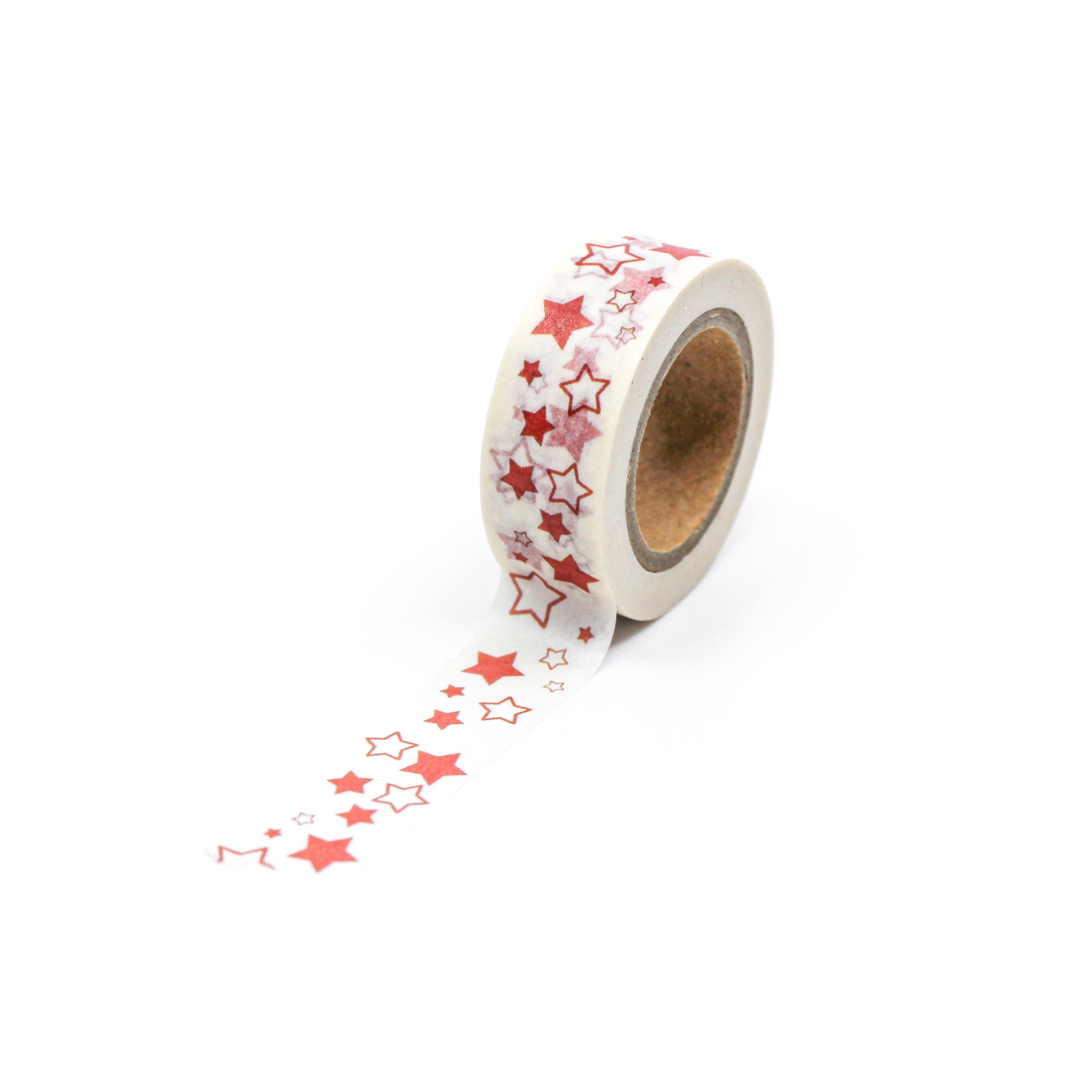 This is a full pattern repeat view of red and white tiny stars washi tape from BBB Supplies Craft Shop