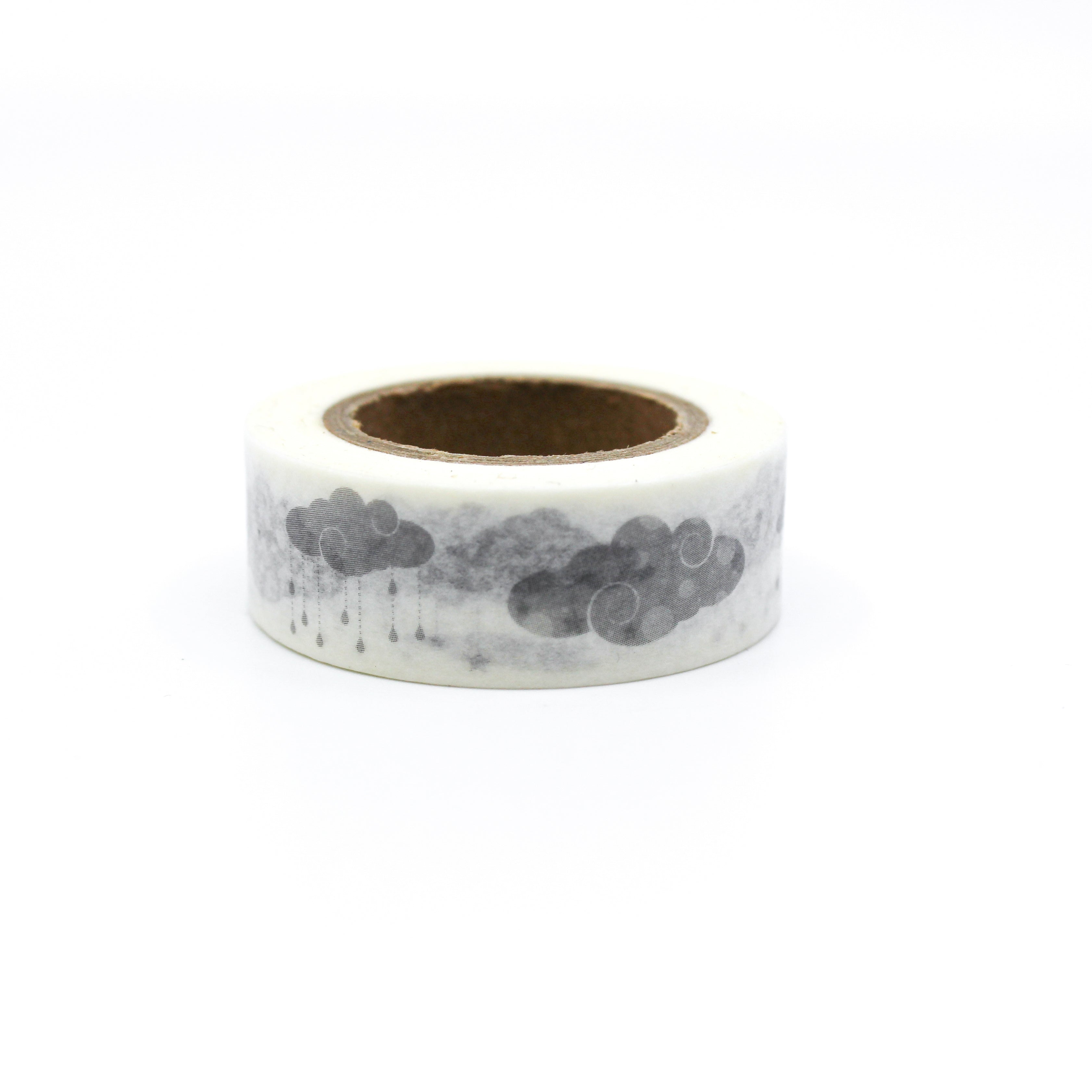 This is a grey rain clouds in a white background washi tape from BBB Supplies Craft Shop