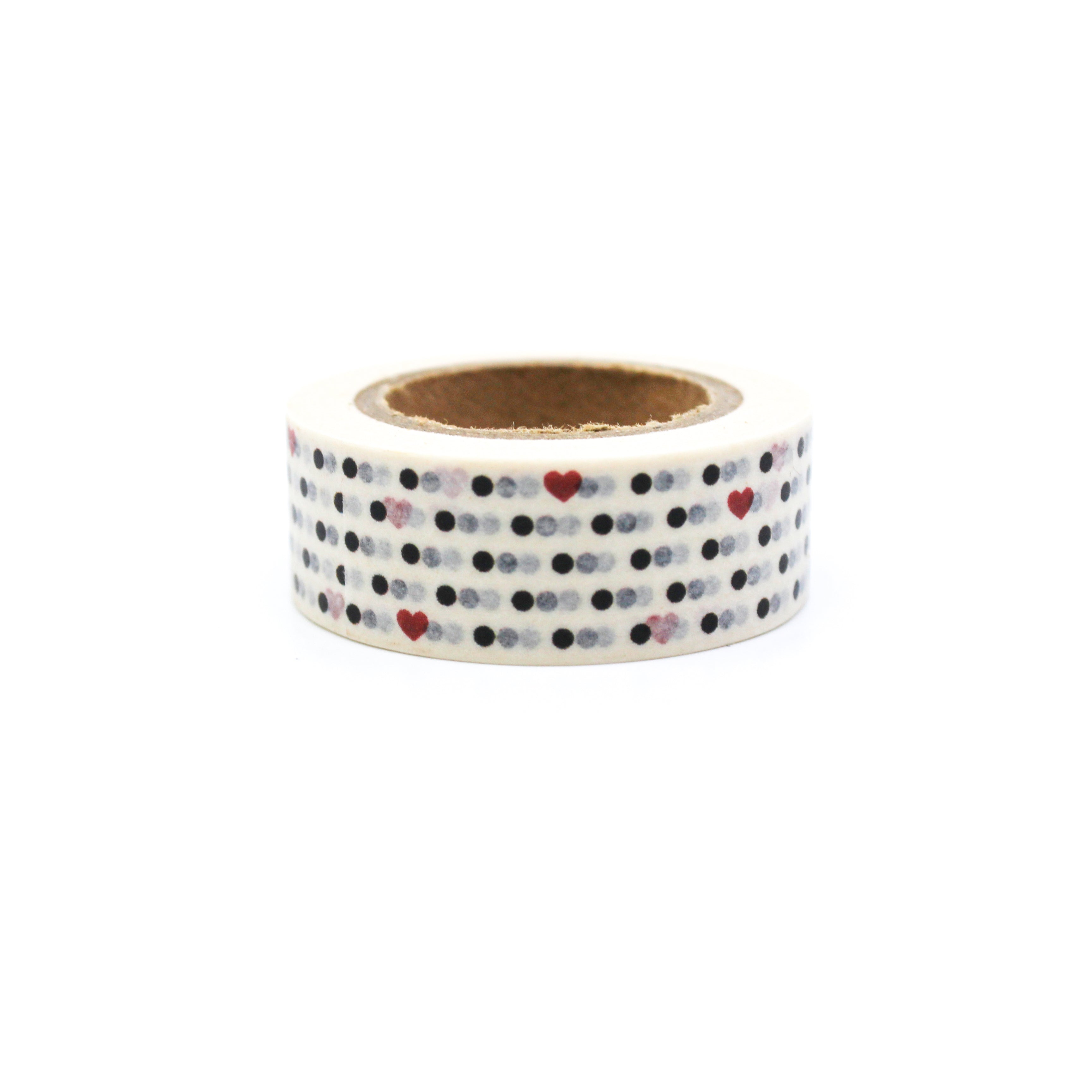 This is black dots with red hearts in a white background washi tape from BBB Supplies Craft Shop