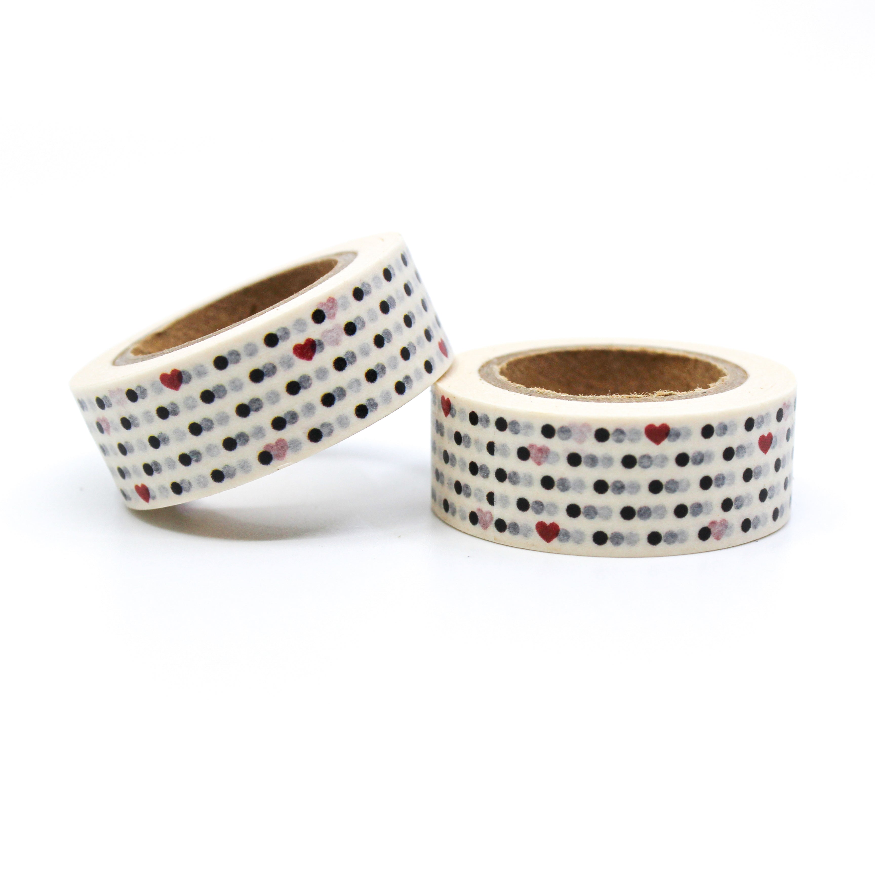 This is a cute black dots and tiny hearts pattern for Journal Supplies, Scrapbooking washi tapes from BBB Supplies Craft Shop