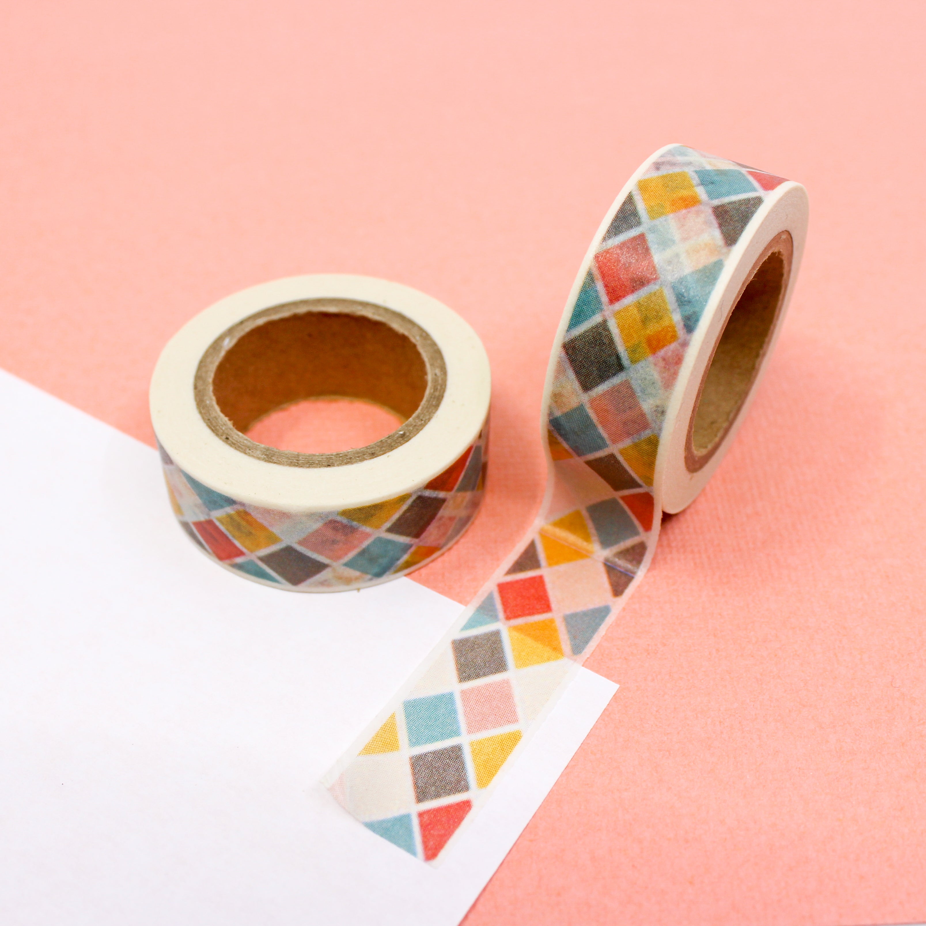 This is a colorful modern bauhaus diamond style pattern Washi Tape from BBB Supplies Craft Shop