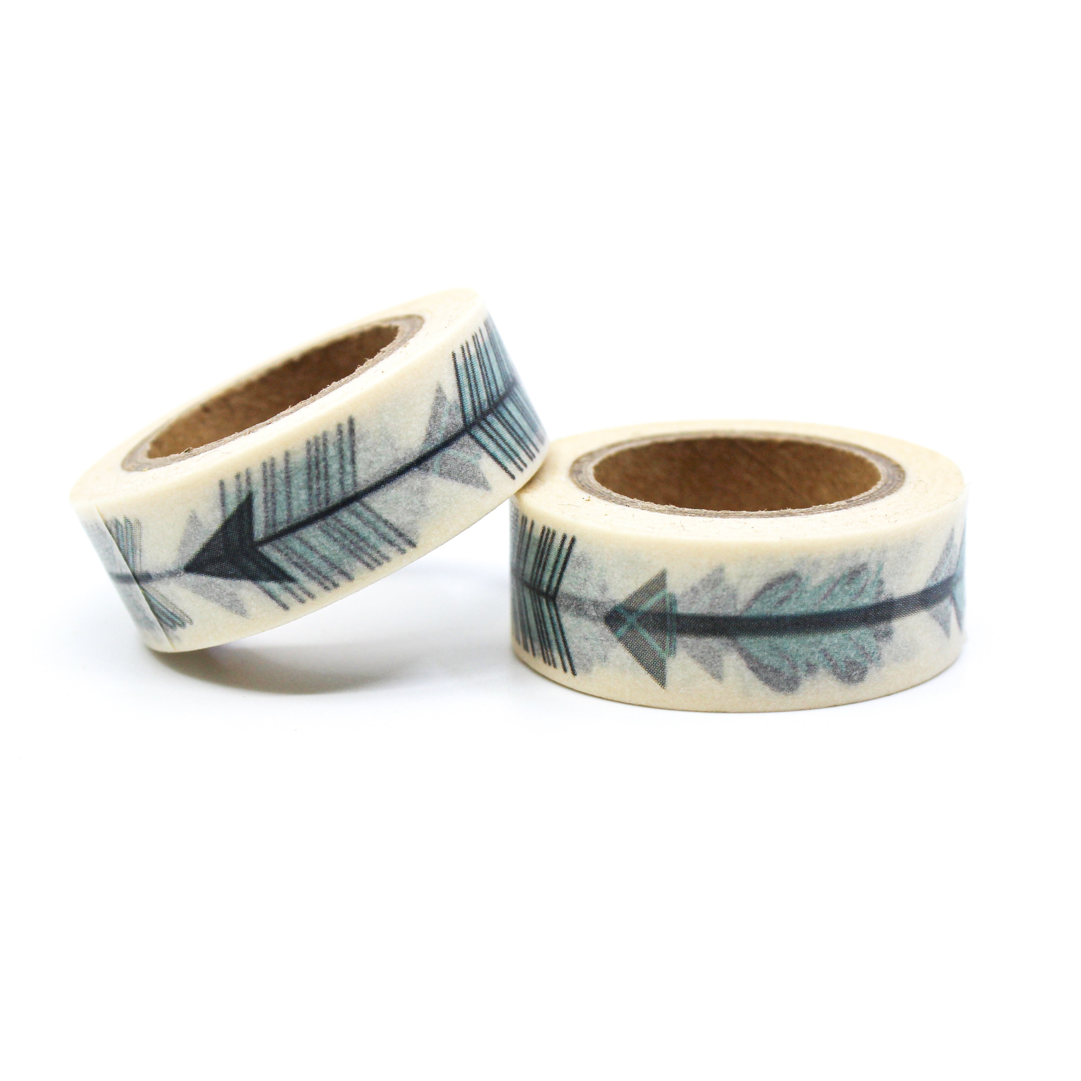 This is a grey and blue arrow with feathers washi tape from BBB Supplies Craft Shop