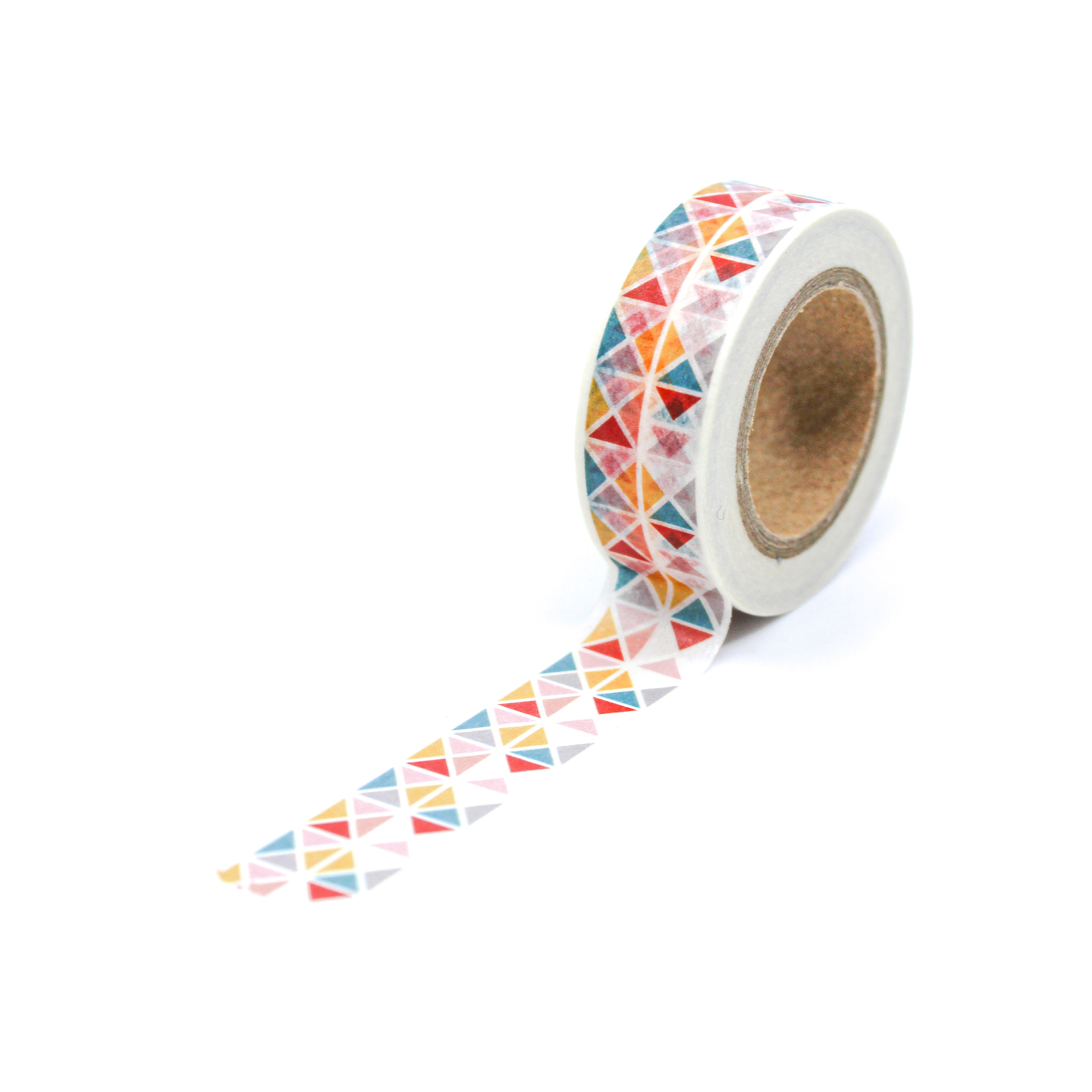 This is a full pattern repeat view of modern Bauhaus triangle washi tape from BBB Supplies Craft Shop