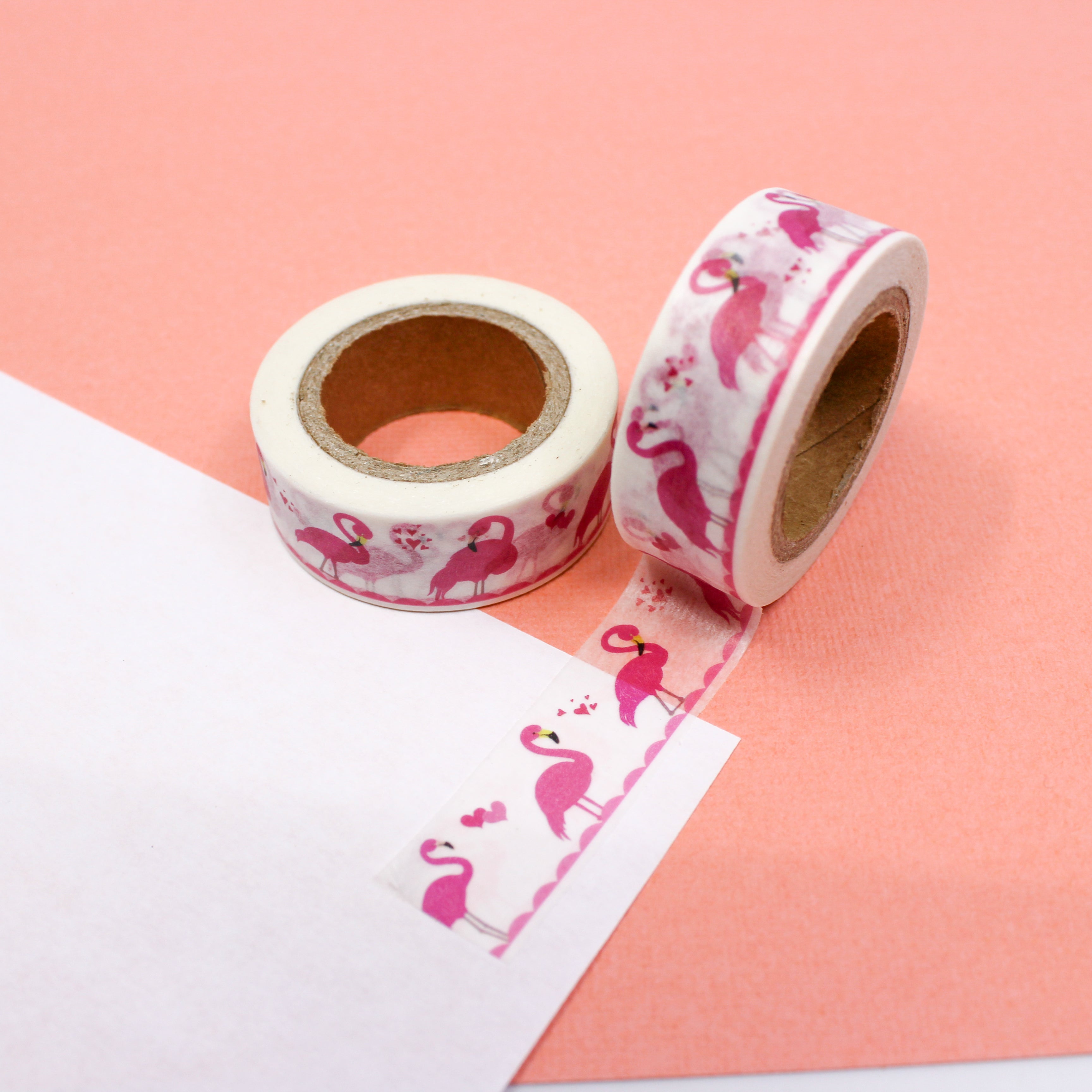 This is a pink flamingo birds pattern washi tape from BBB Supplies Craft Shop