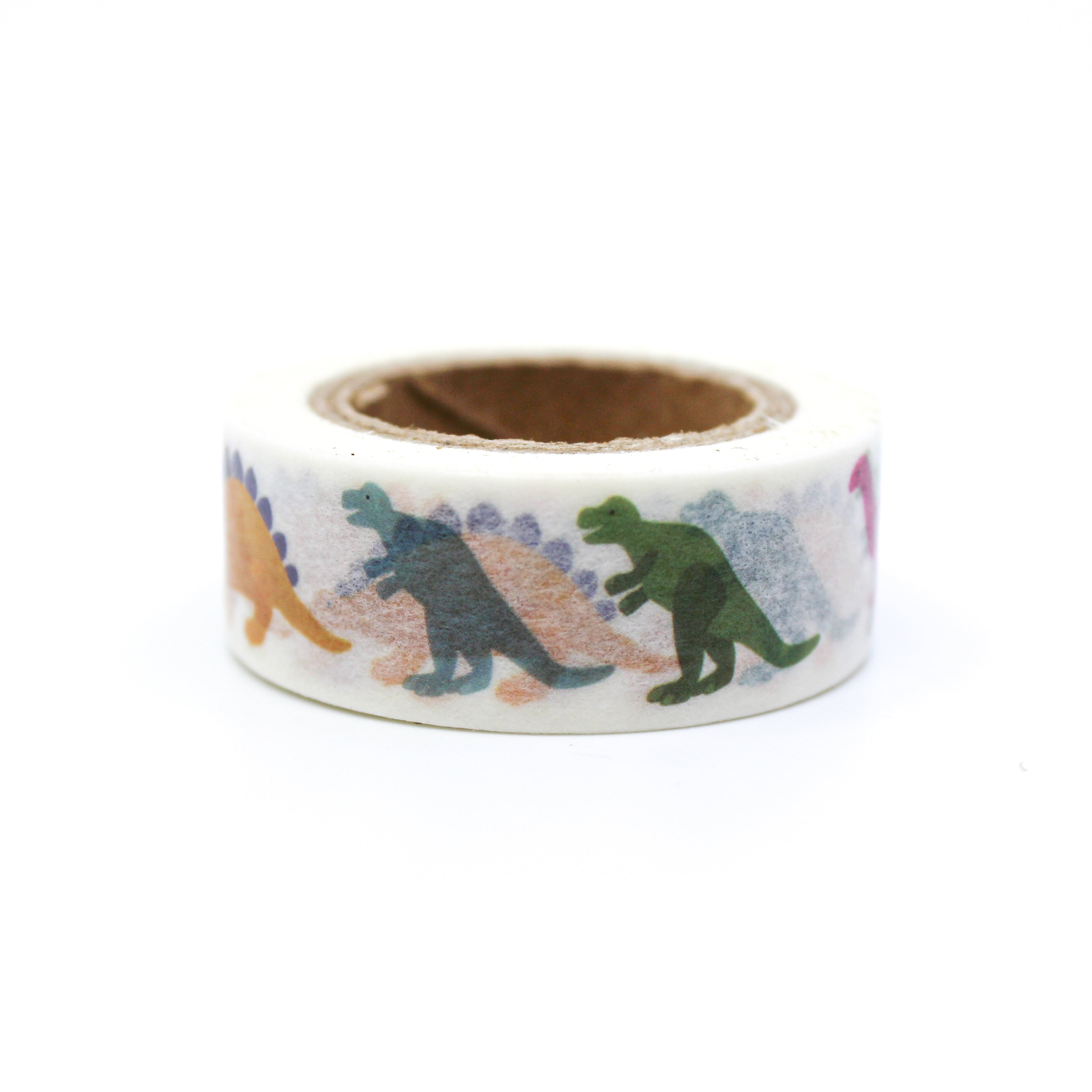 This is acute solid color of dinosaurs in a white background washi tape from BBB Supplies Craft Shop