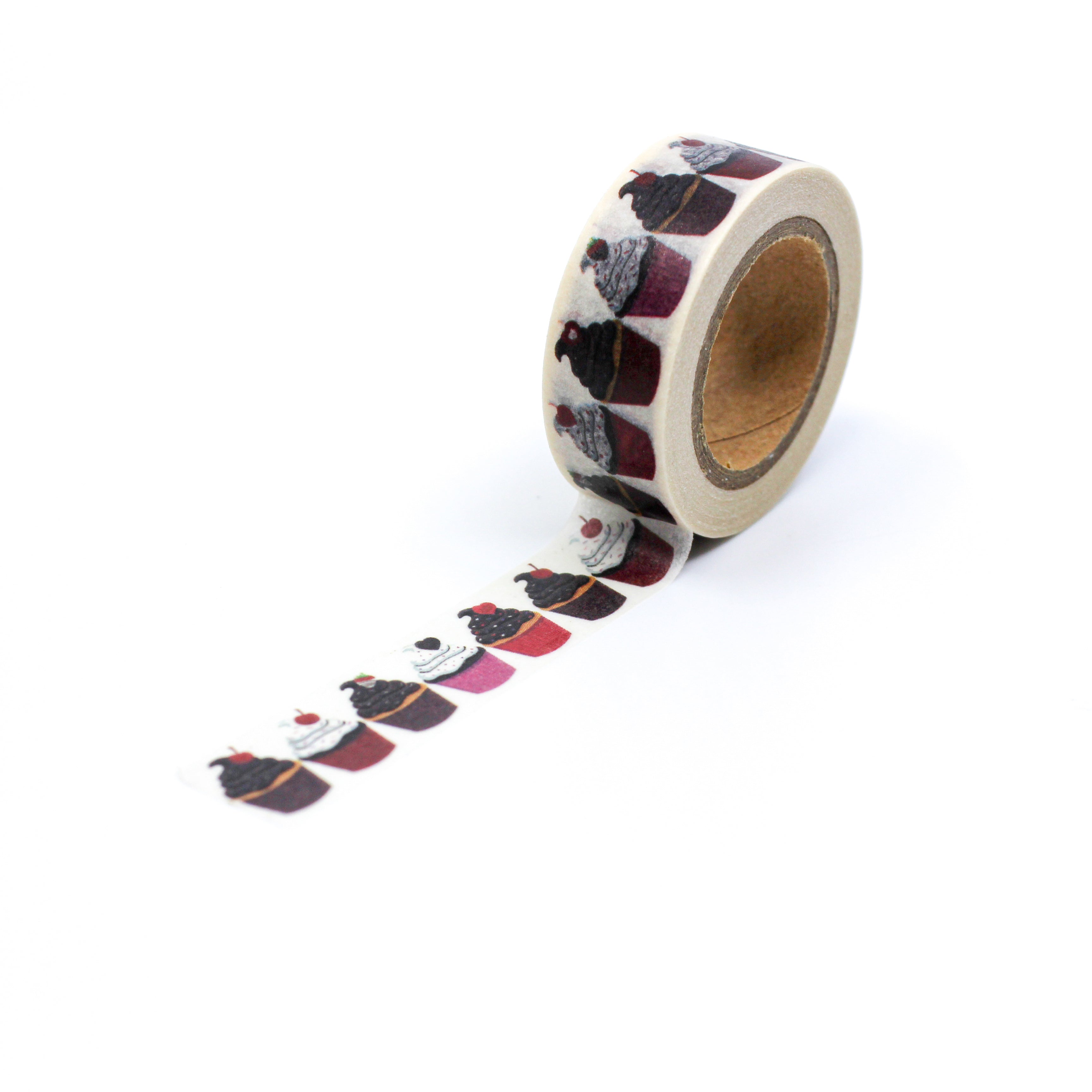 This is a full pattern repeat view of chocolate cupcakes washi tape from BBB Supplies Craft Shop