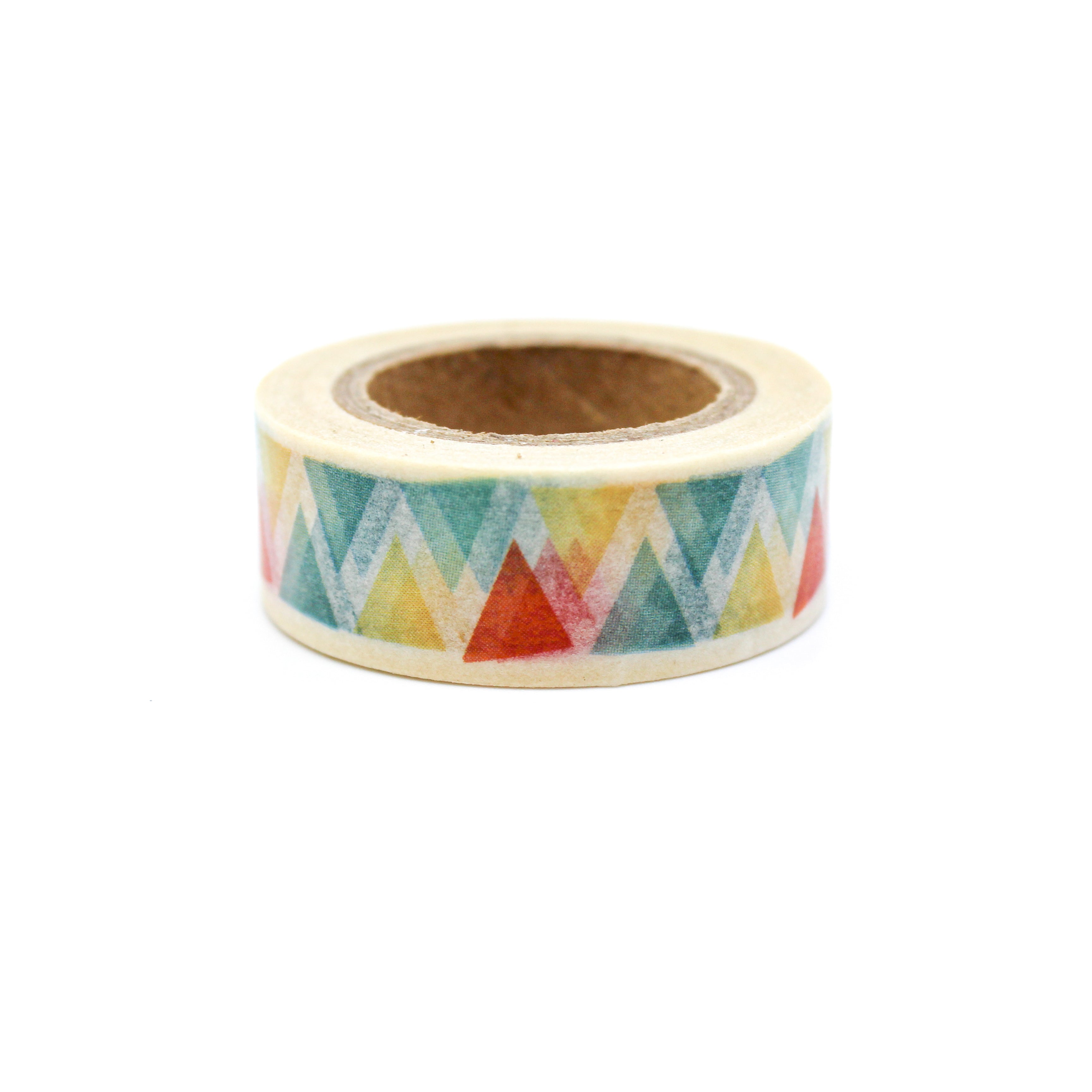 This is a colorful triangle flags in a white background washi tape from BBB Supplies Craft Shop