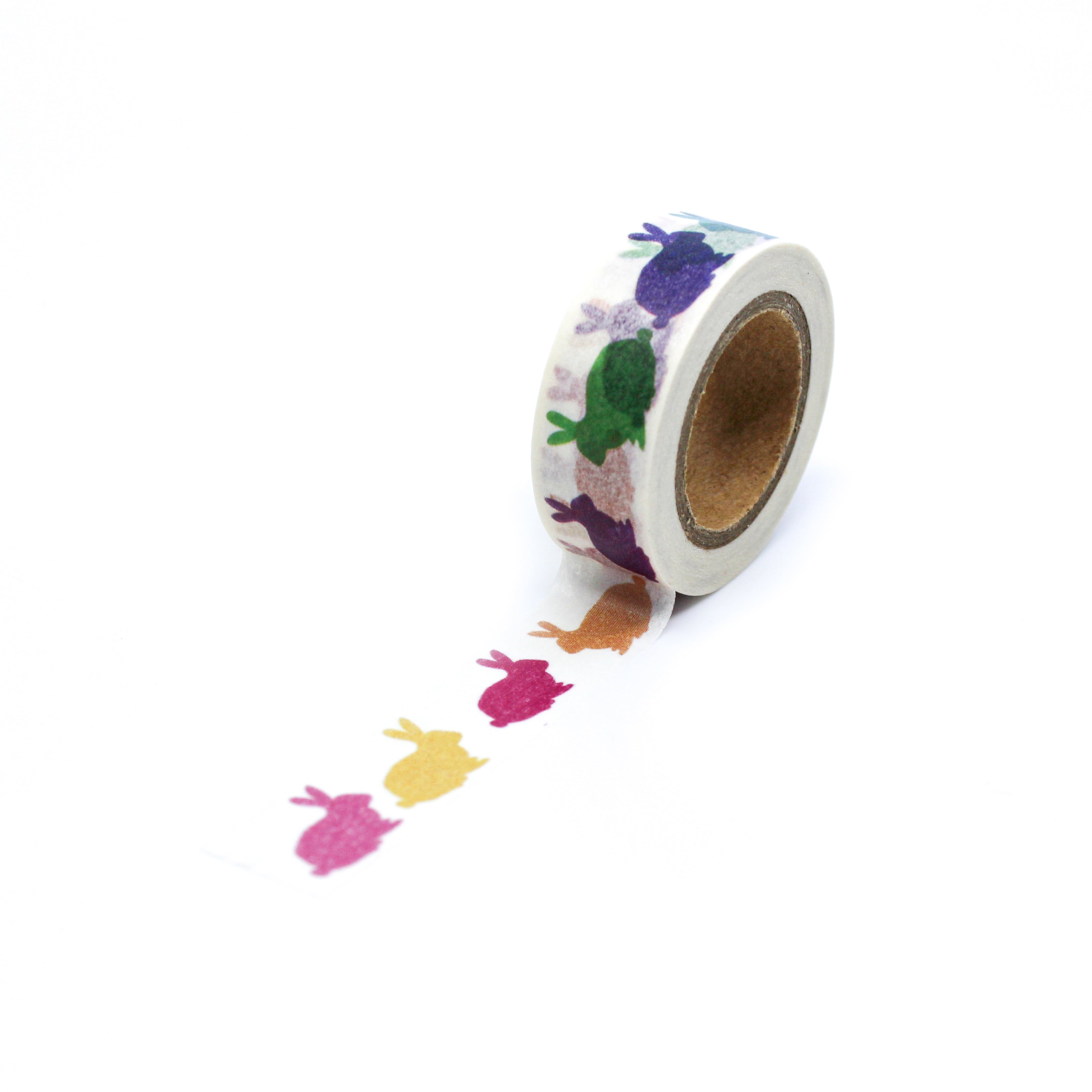 This is a full pattern repeat view of solid multi-color rabbits washi tape from BBB Supplies Craft Shop