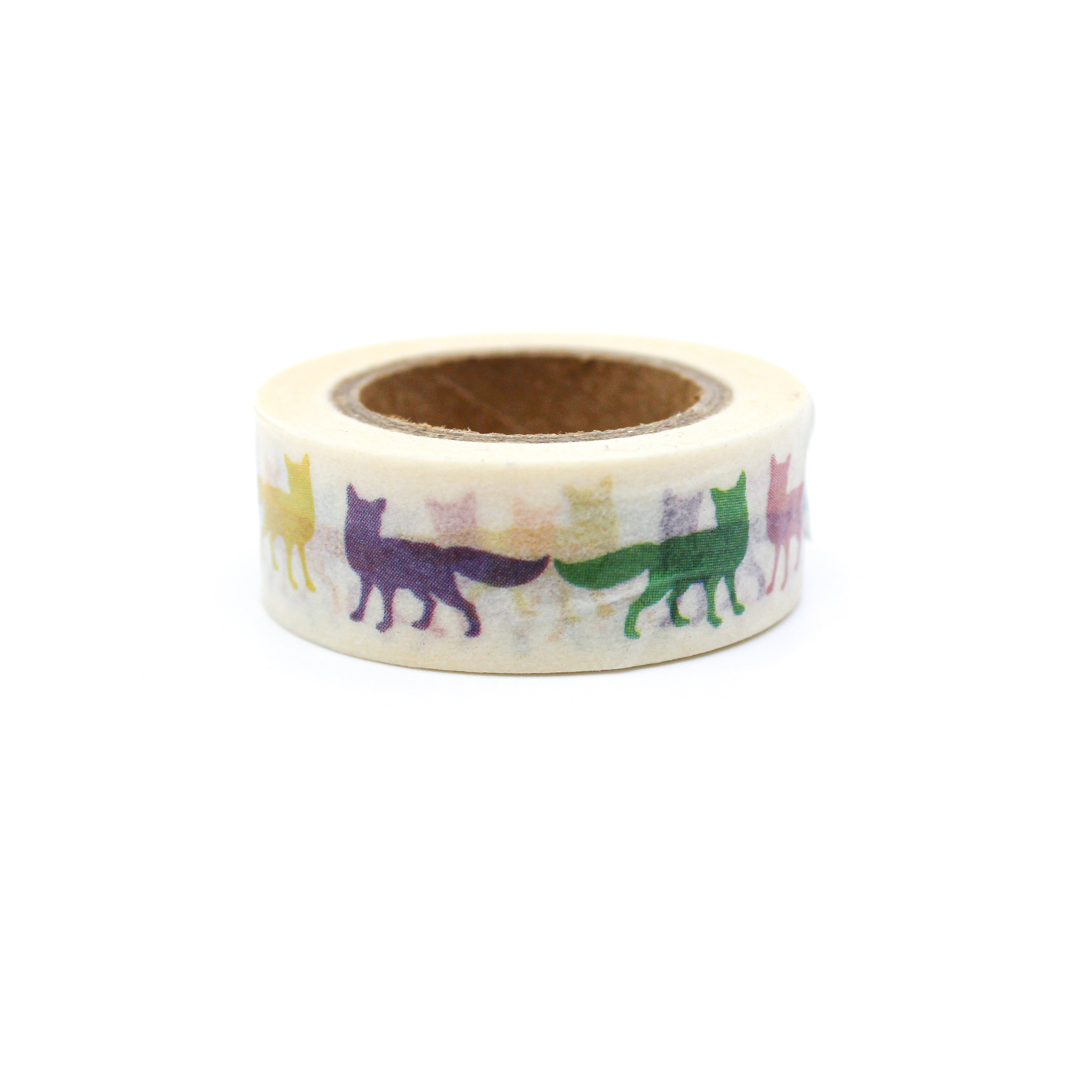 This is a multi-color of fox, wolves, coyote and dogs standing in a white background washi tape from BBB Supplies Craft Shop
