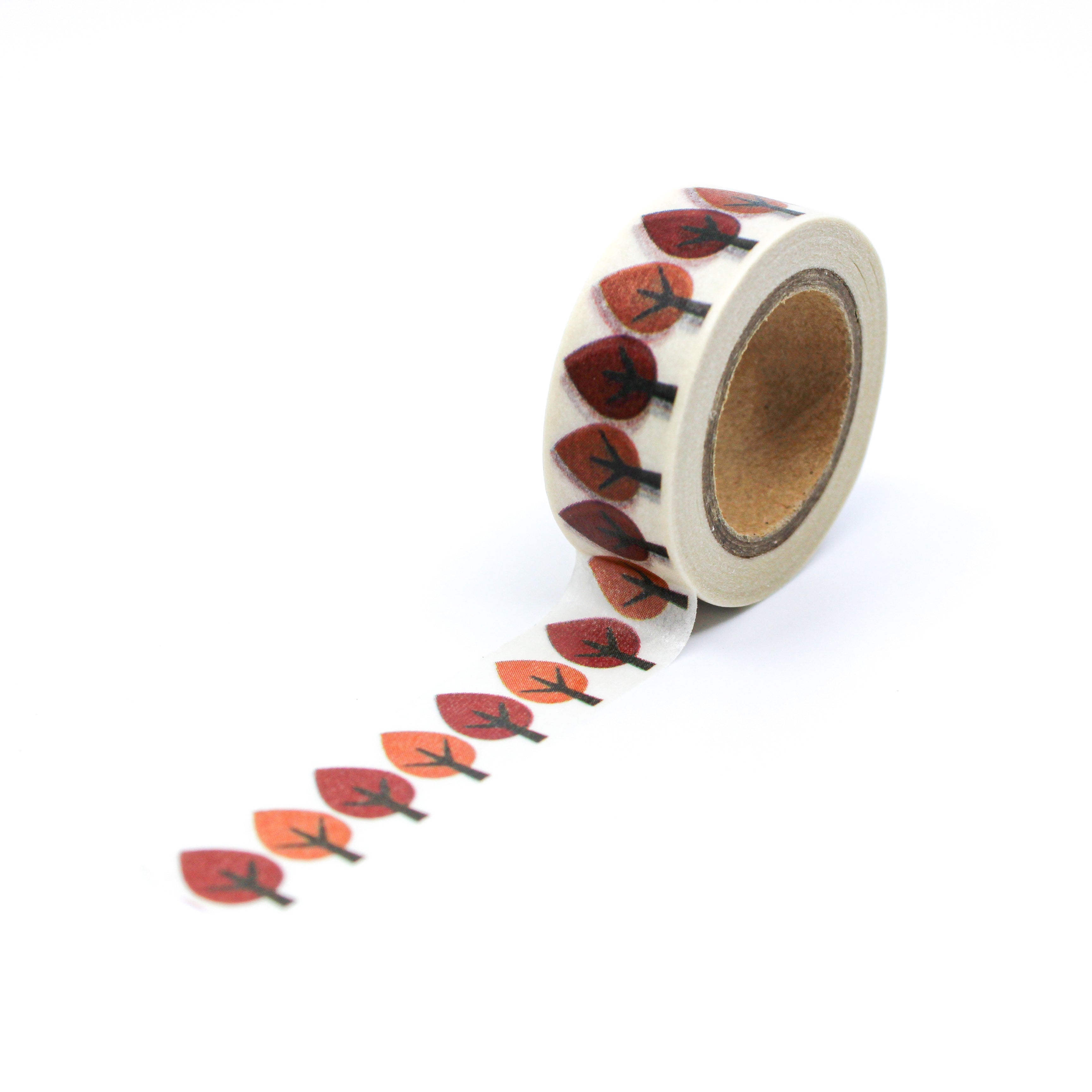 This is a full pattern repeat view of brown autumn leaf washi tape from BBB Supplies Craft Shop