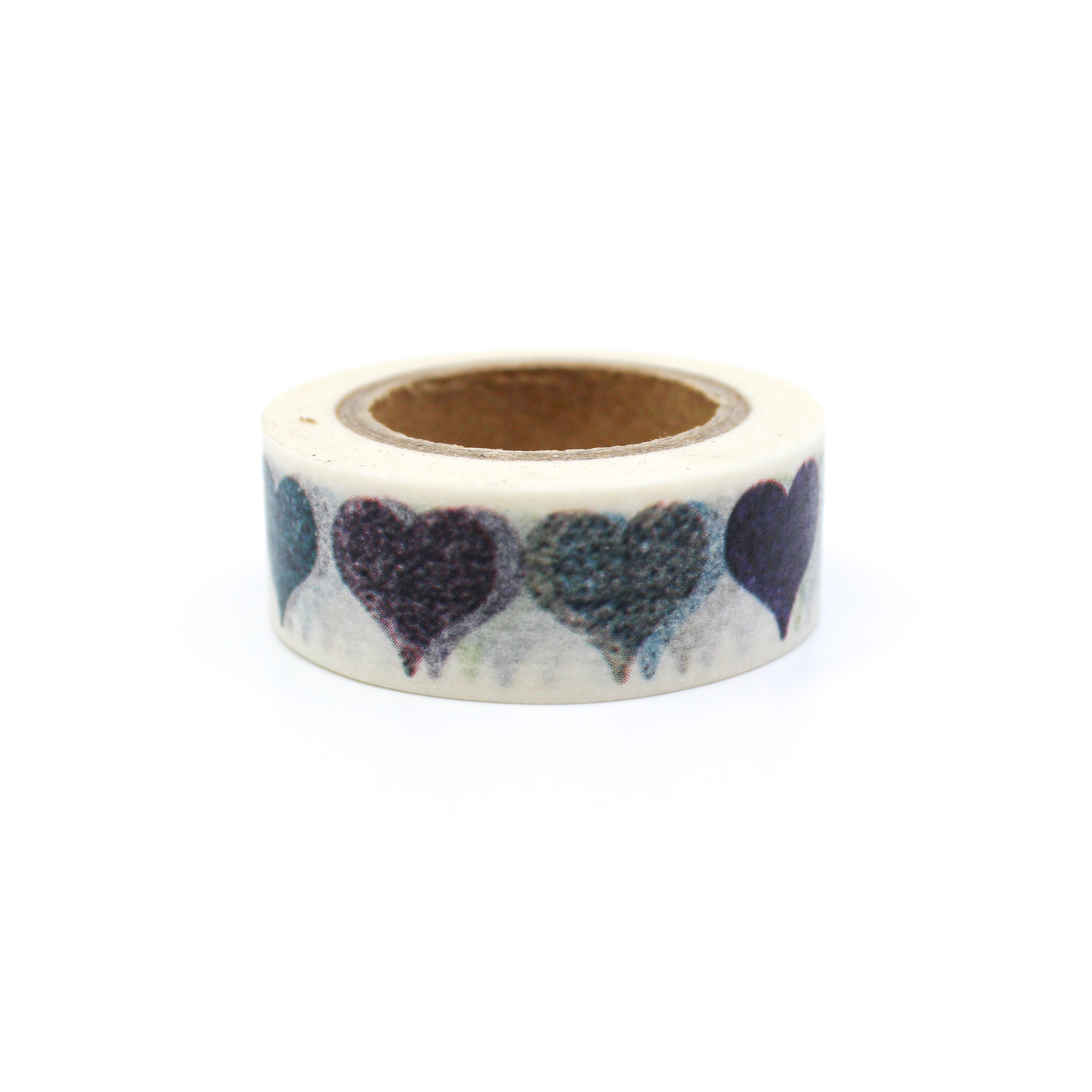 This is a multi-color faux glitter hearts in a white background washi tape from BBB Supplies Craft Shop