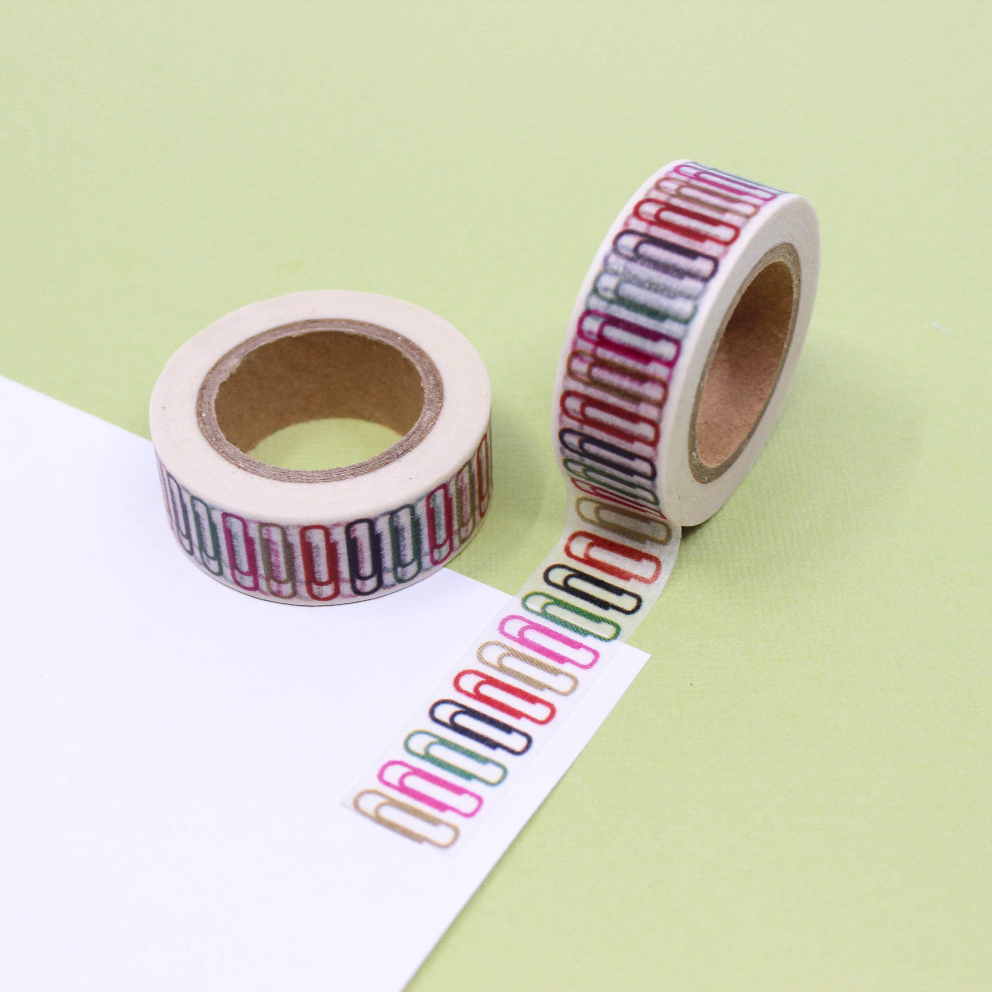 This is a multi color paper clips pattern Washi Tape from BBB Supplies Craft Shop