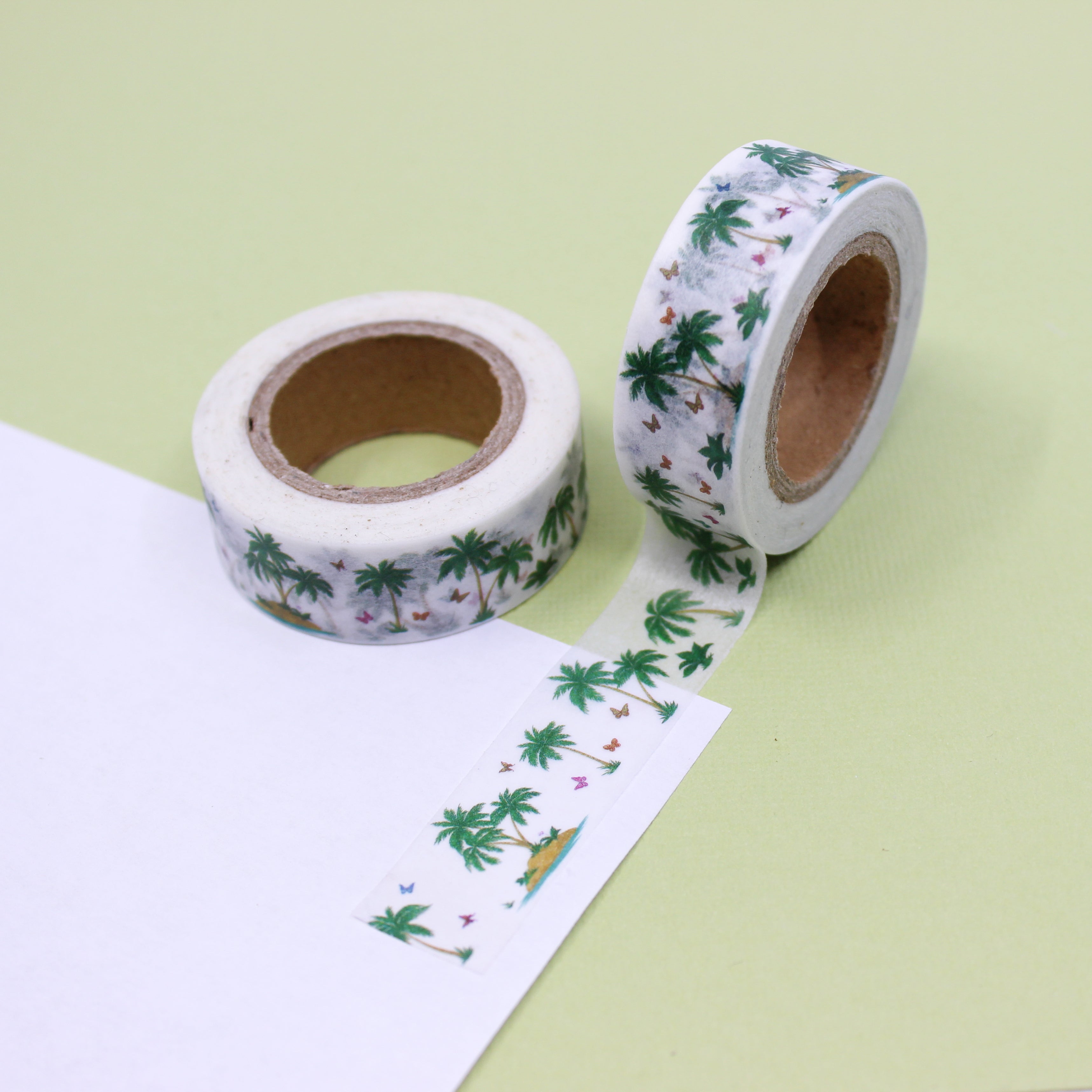 This is a green Hawaii Palm tree pattern Washi Tape from BBB Supplies Craft Shop