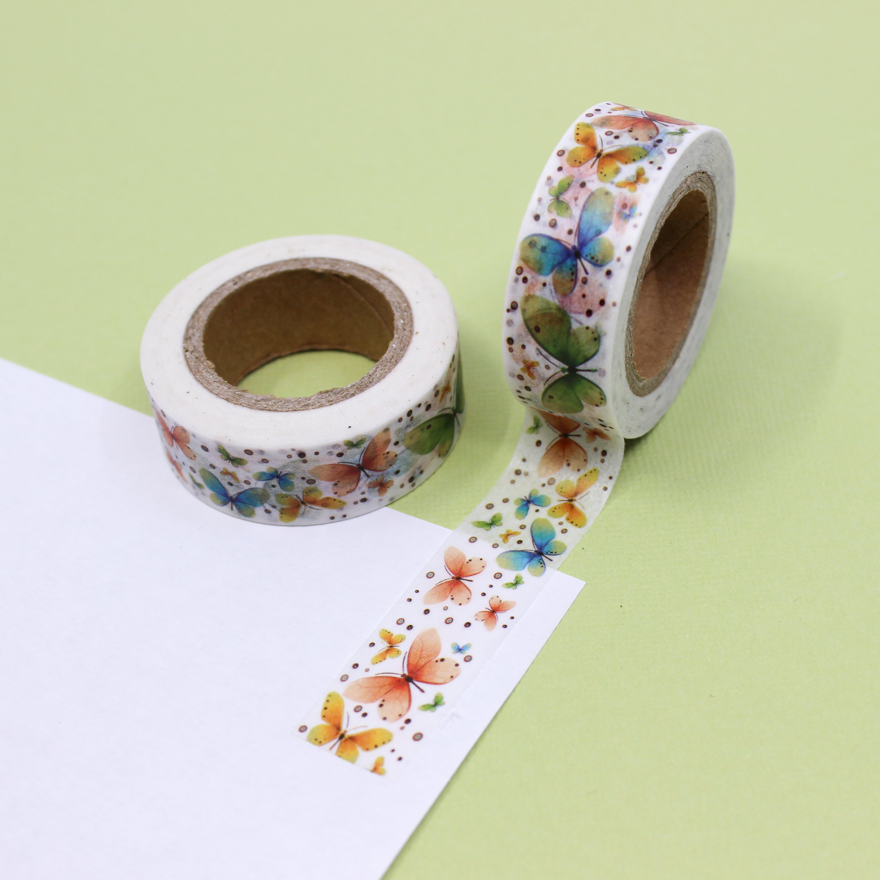 This is an orange and blue flying butterflies pattern Washi Tape from BBB Supplies Craft Shop