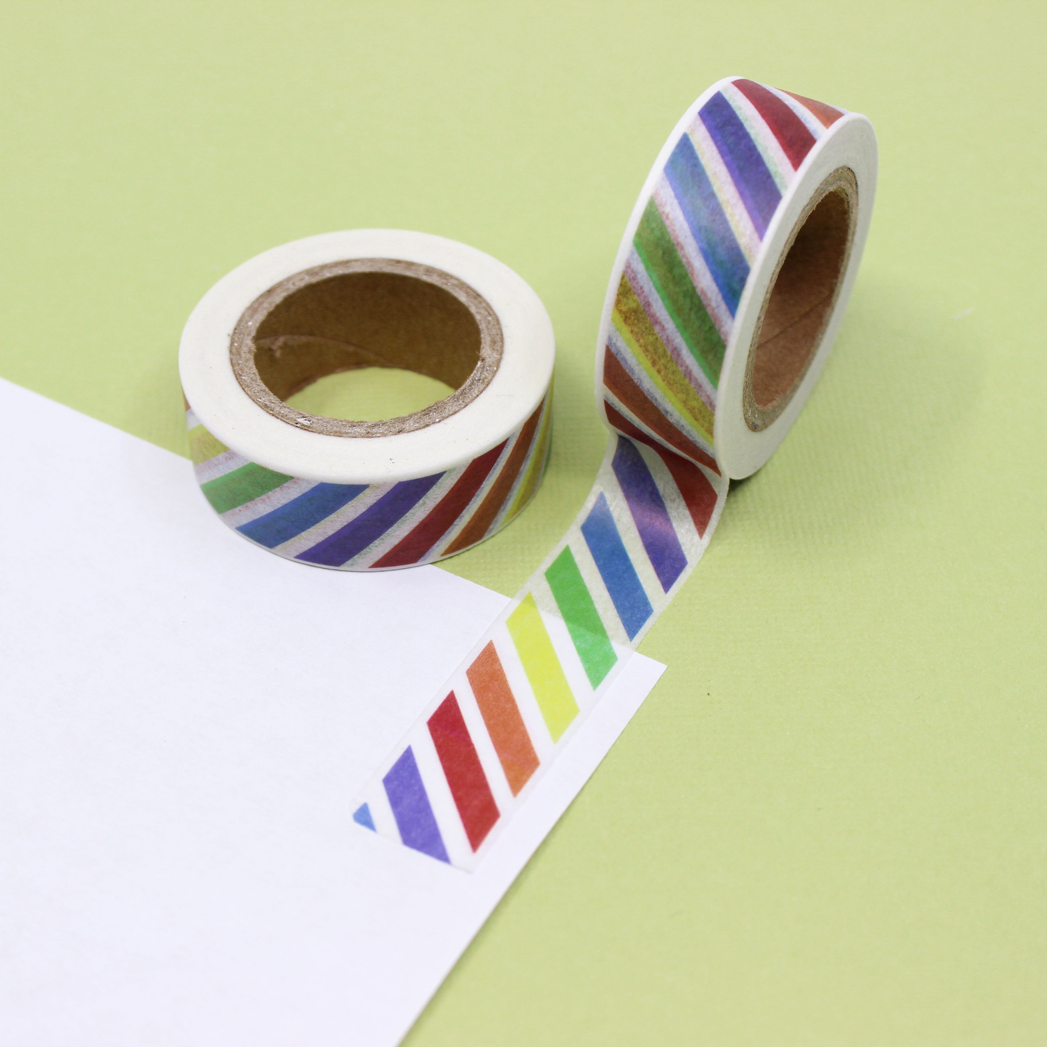 This is rainbow color diagonal stripes pattern washi tape from BBB Supplies Craft Shop