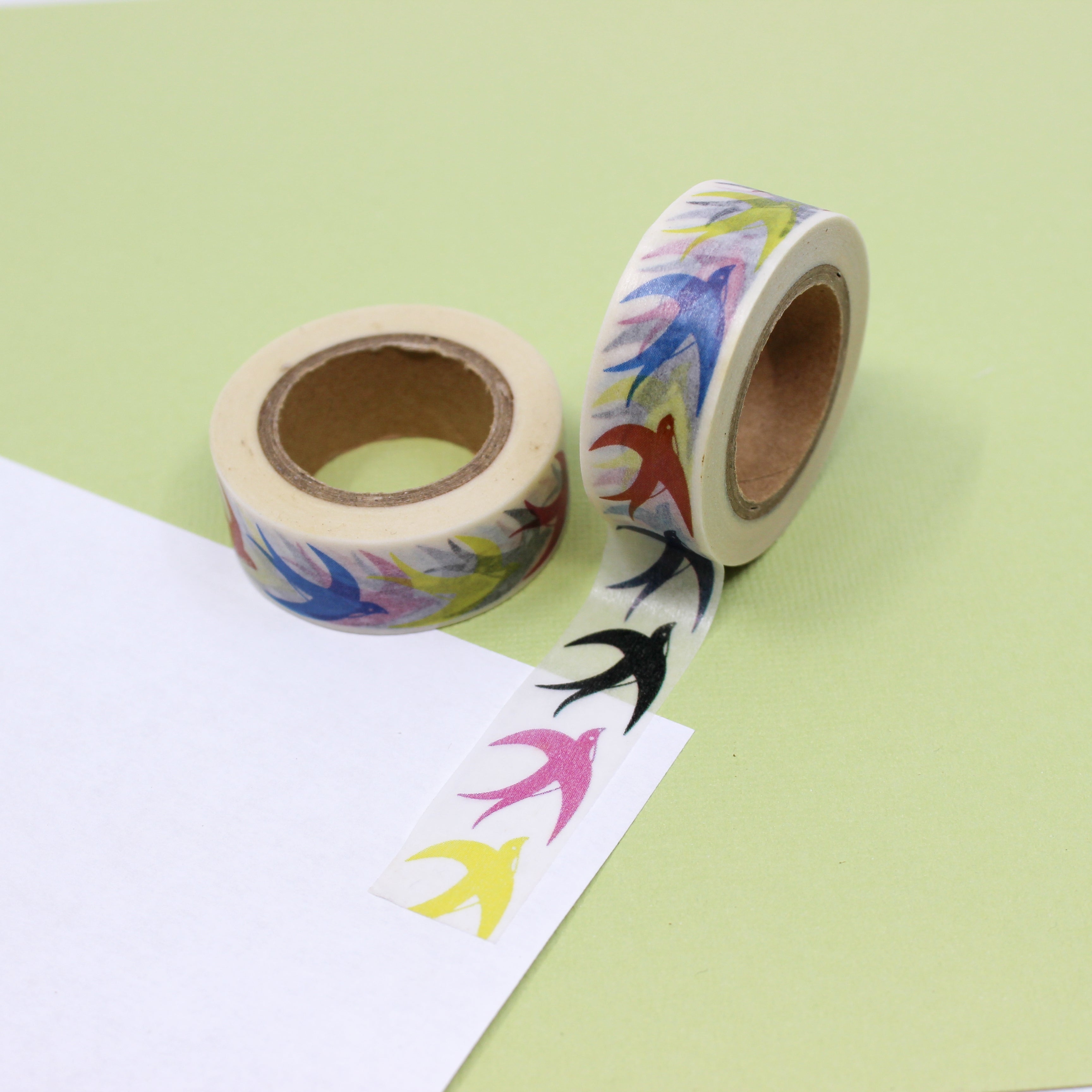 This is a multi color sparrow birds-themed washi tape from BBB Supplies Craft Shop