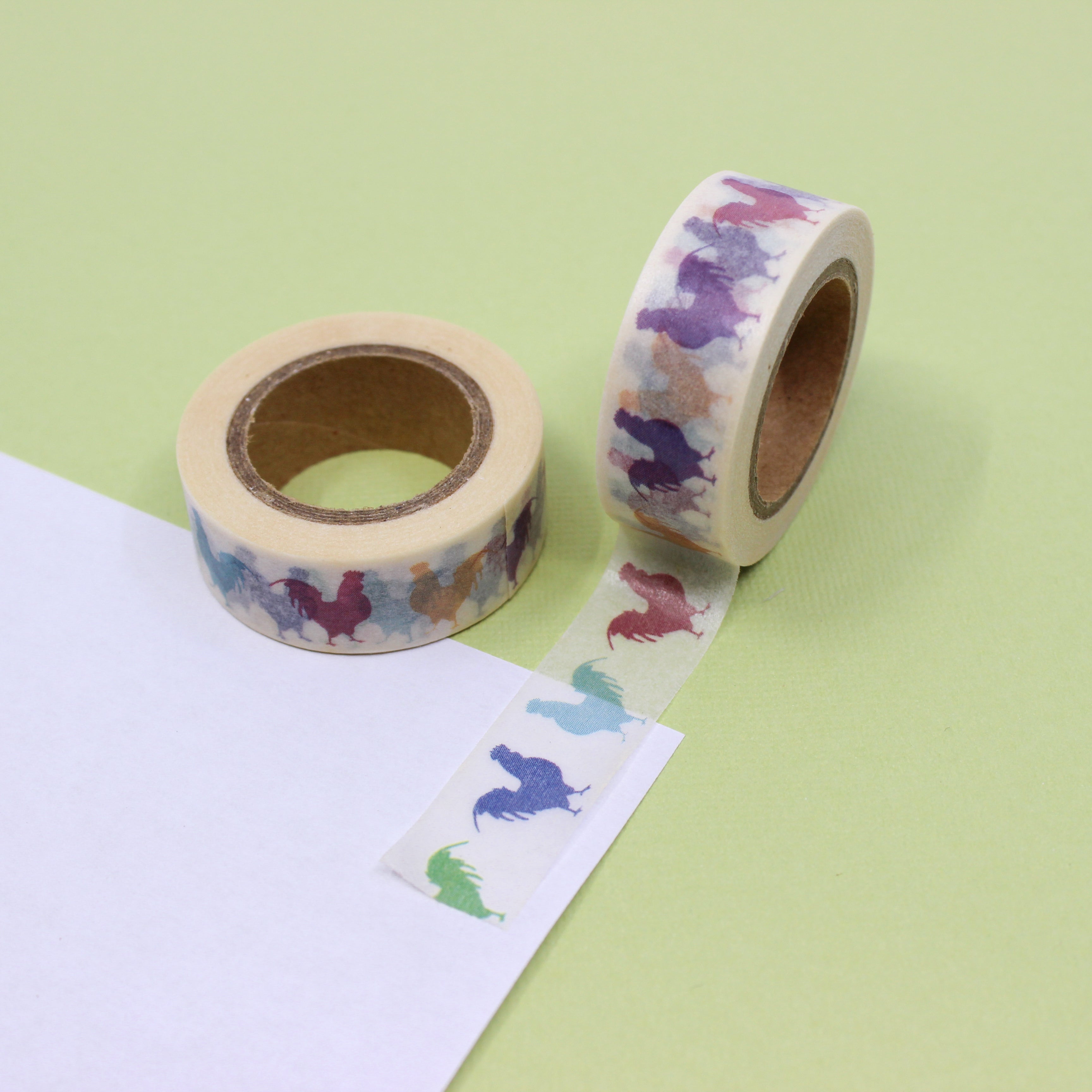 This is a colorful roosters washi tape from BBB Supplies Craft Shop