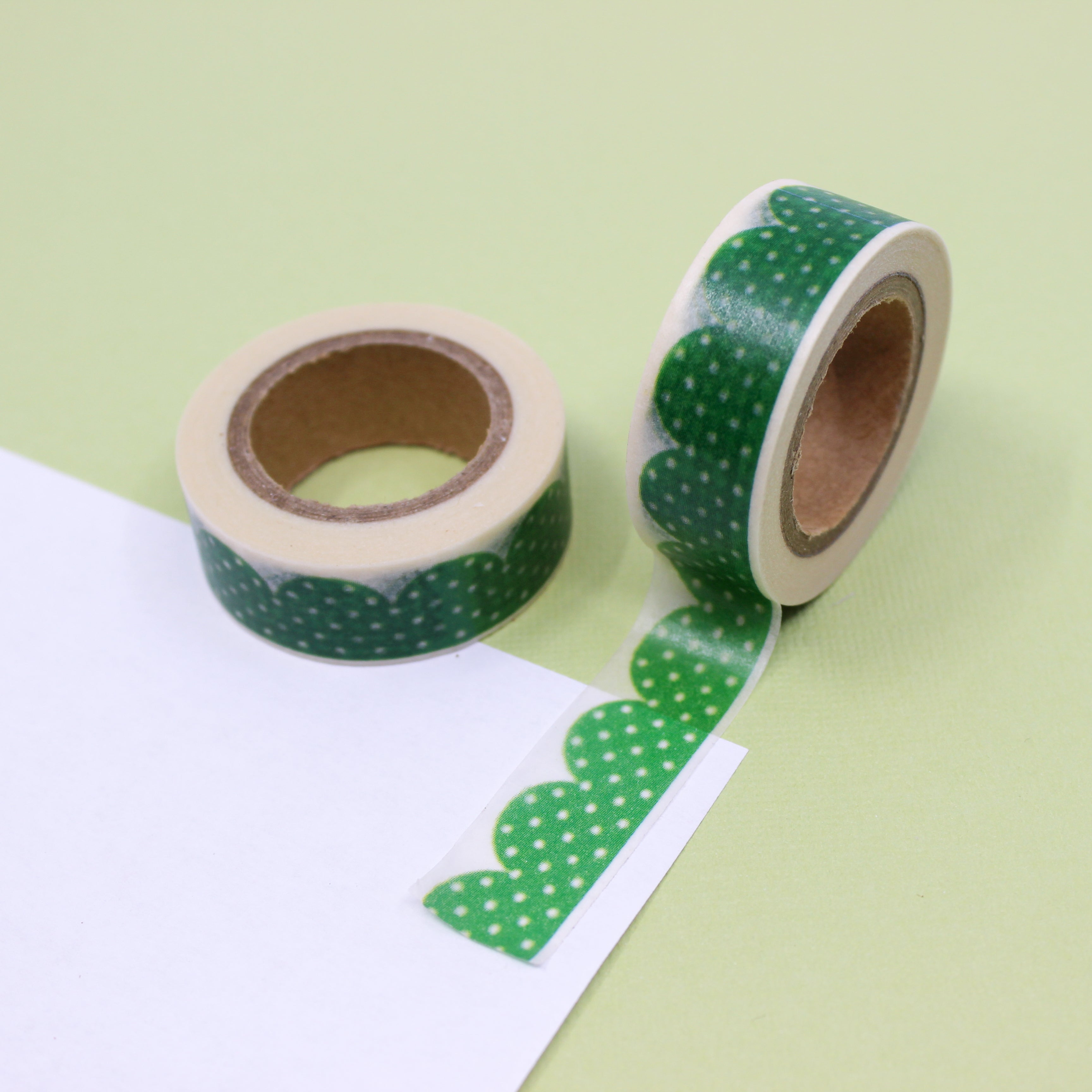 This is a green dots scallop clouds view themed washi tape from BBB Supplies Craft Shop