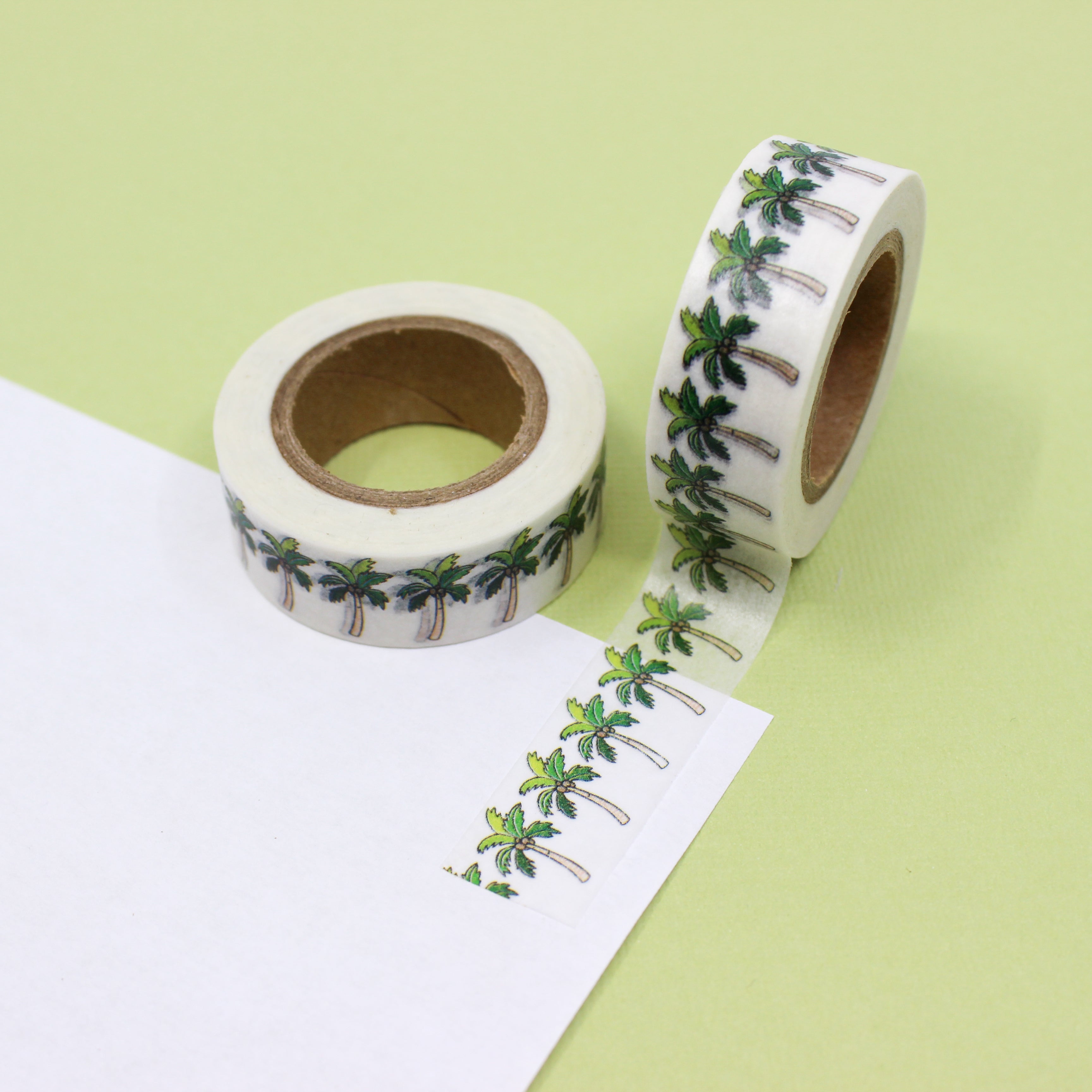 This is a green palm tree pattern Washi Tape from BBB Supplies Craft Shop