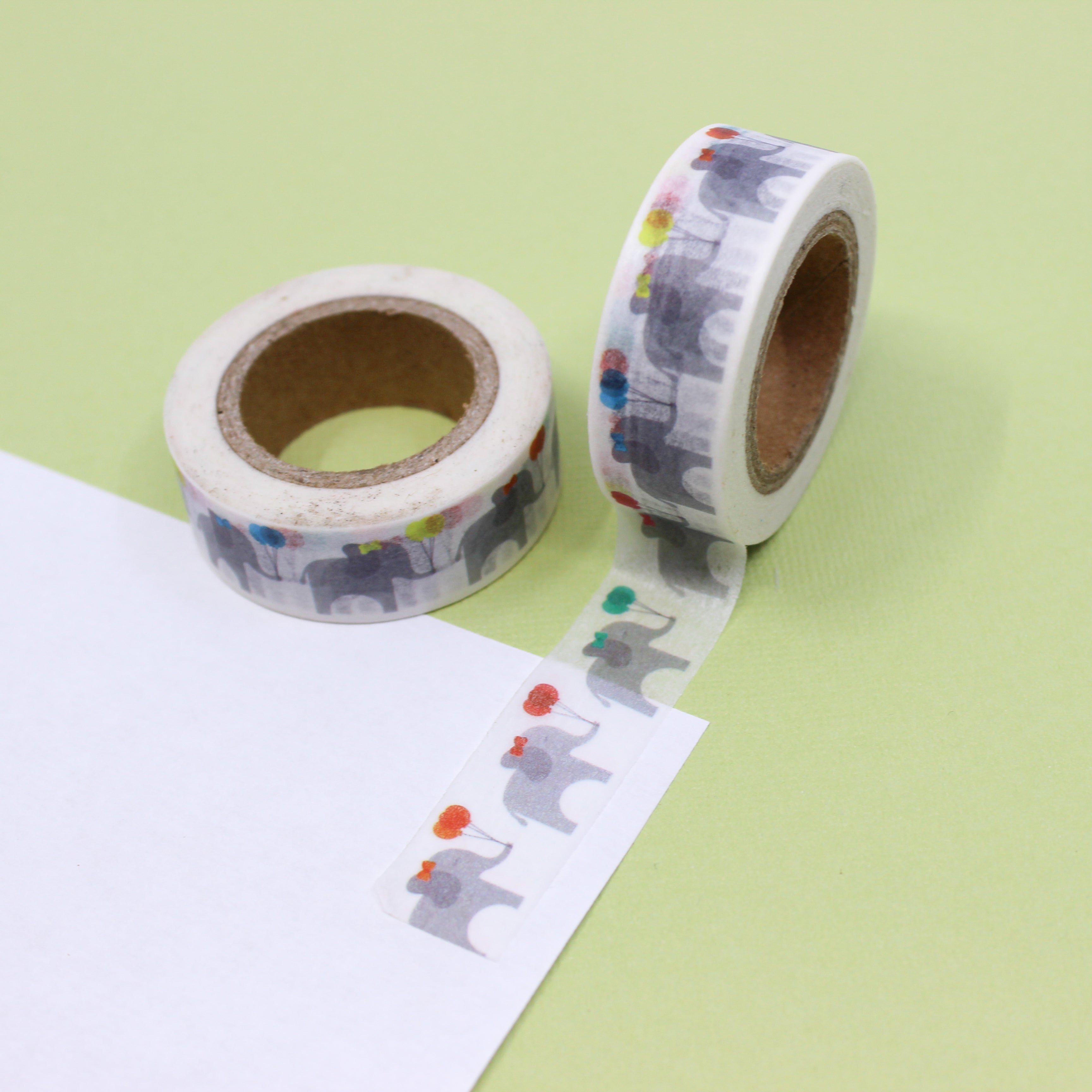 This is a gray color elephants with balloons washi tape from BBB Supplies Craft Shop