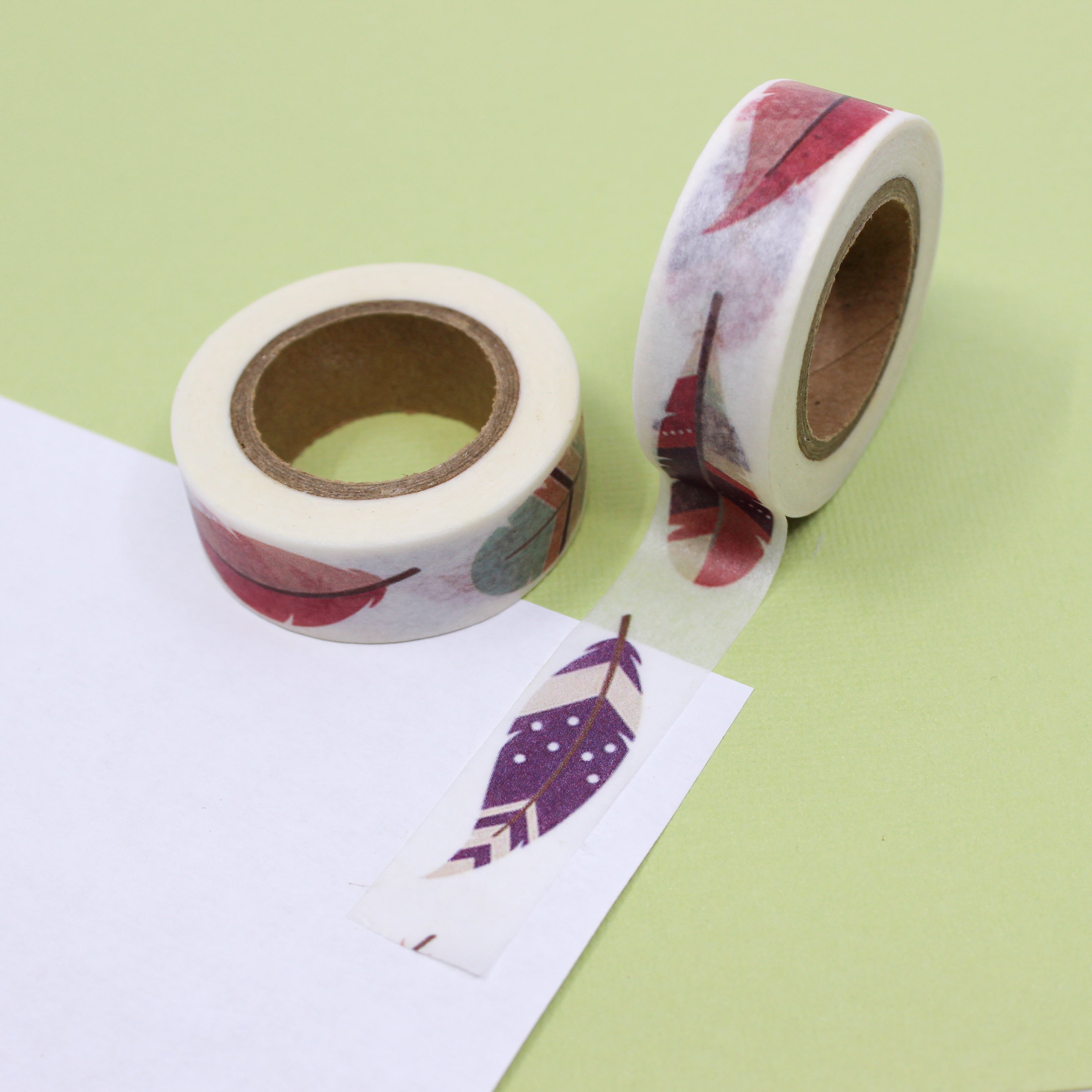 This is a warm color feathers pattern washi tape from BBB Supplies Craft Shop