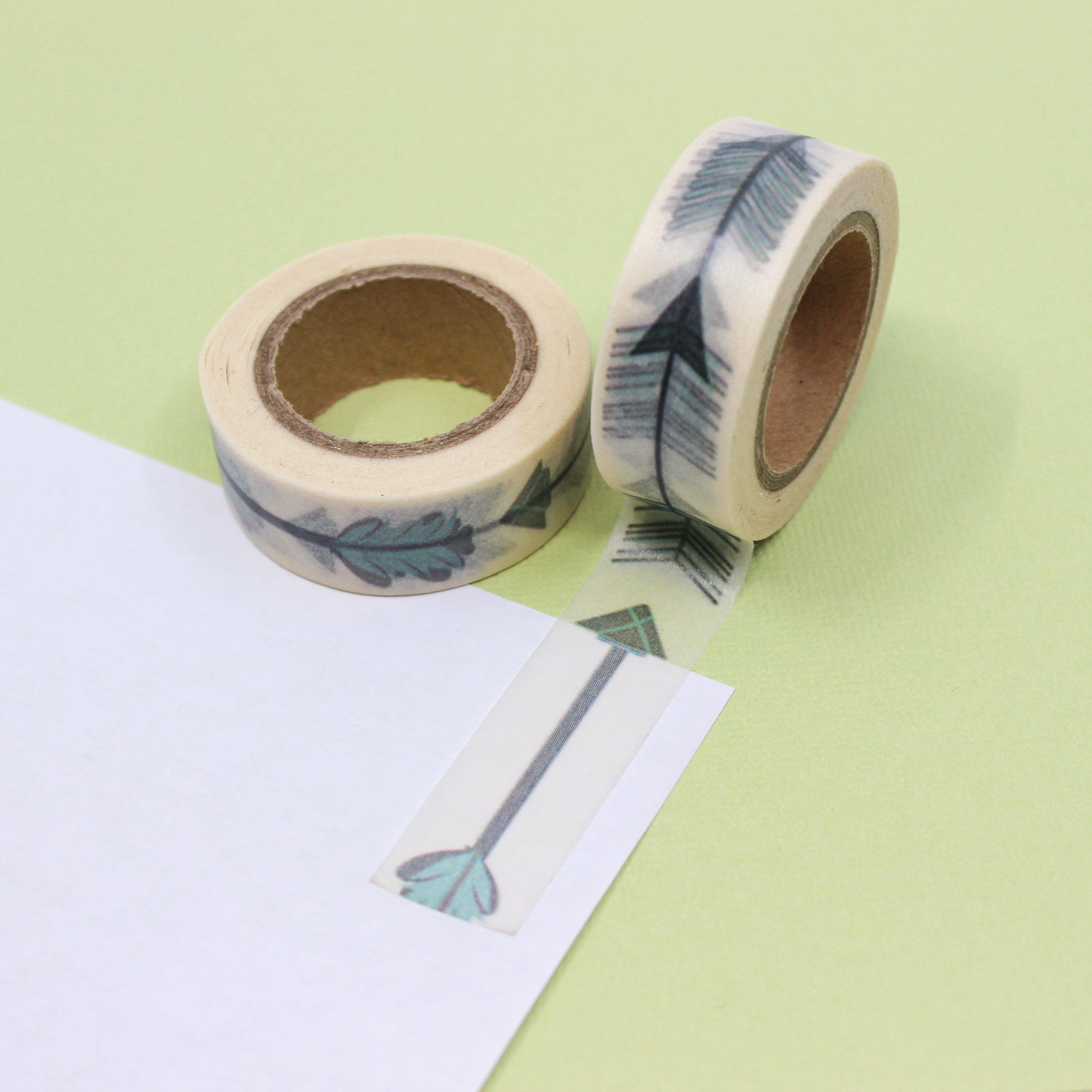 This is blue and grey arrow with feathers pattern washi tape from BBB Supplies Craft Shop