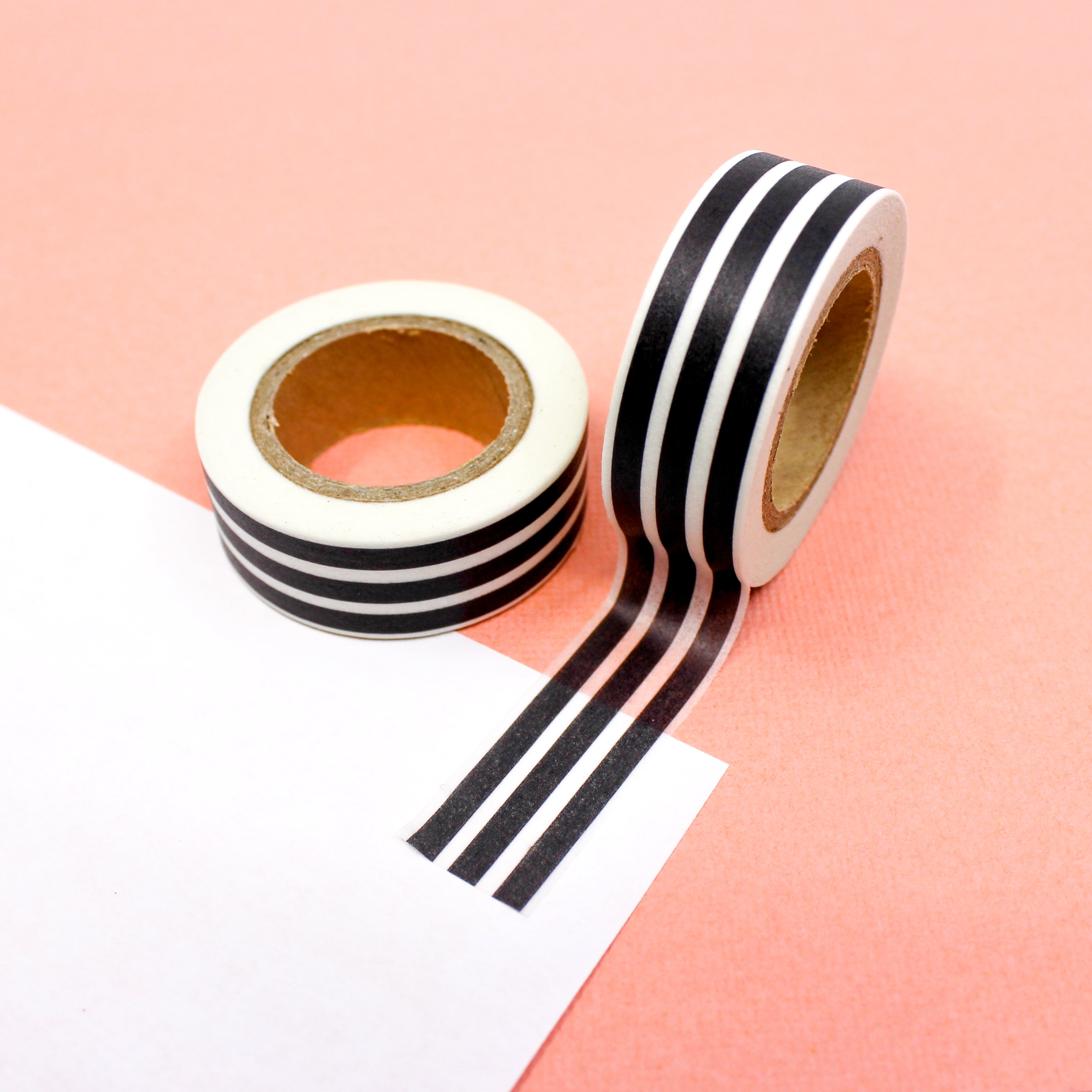 This is a black and vertical stripes pattern Washi Tape from BBB Supplies Craft Shop