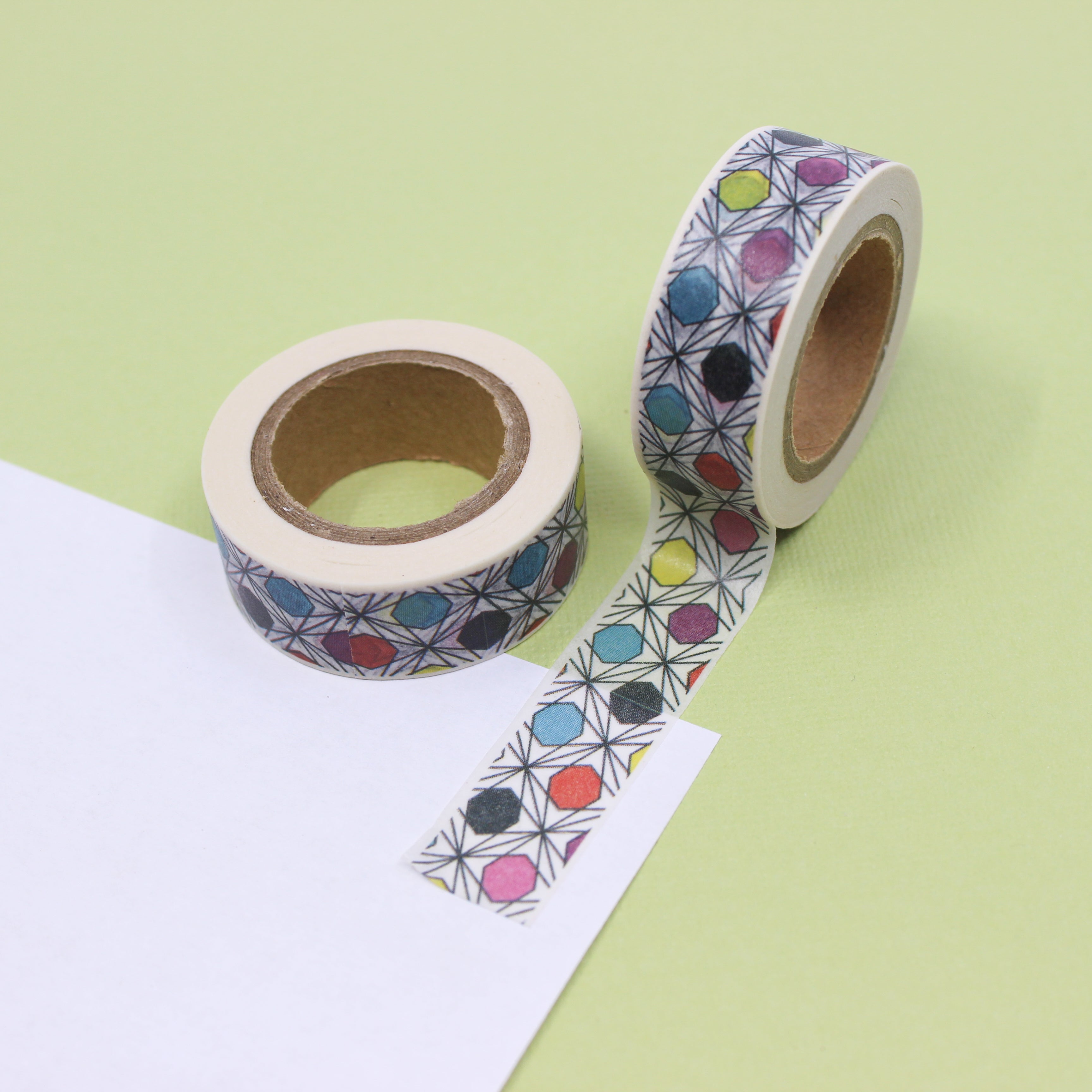 This is a colorful octagon or circle pattern washi tape from BBB Supplies Craft Shop