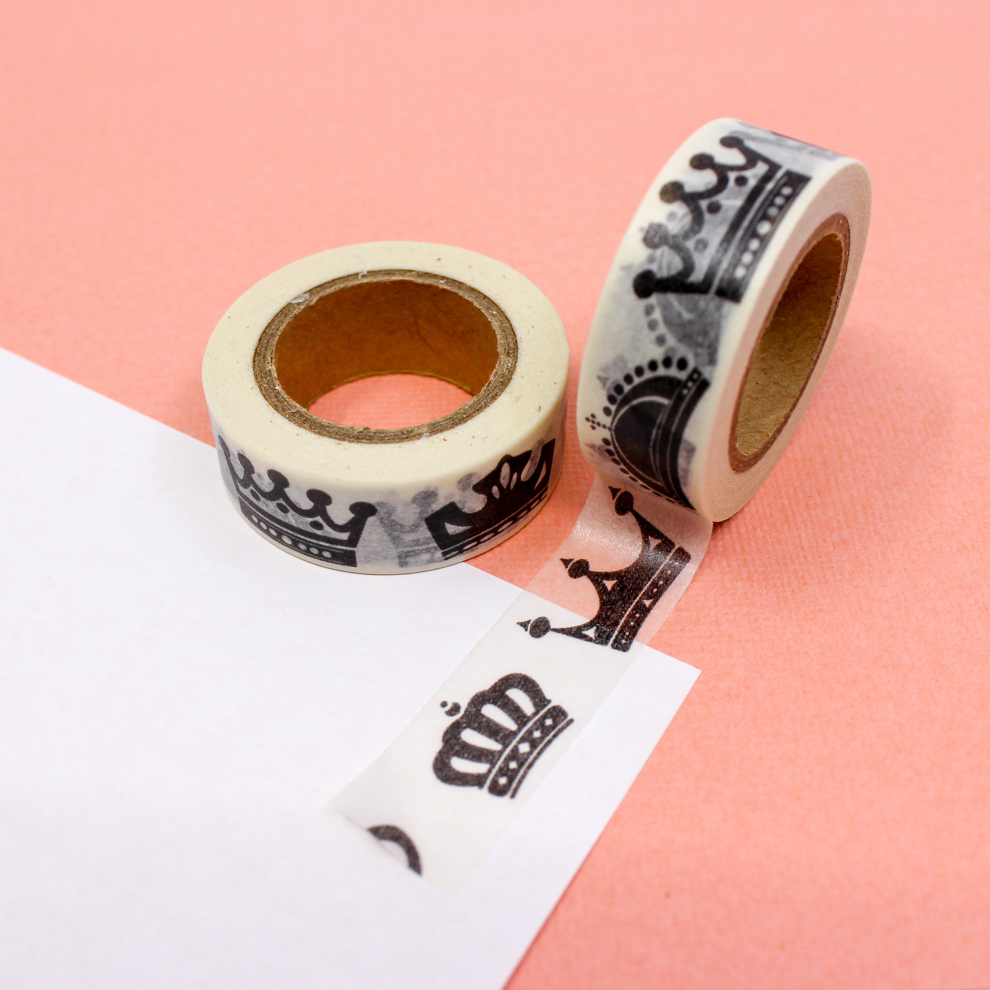 This is a modern black royal crown of King and Queen pattern washi tape from BBB Supplies Craft Shop
