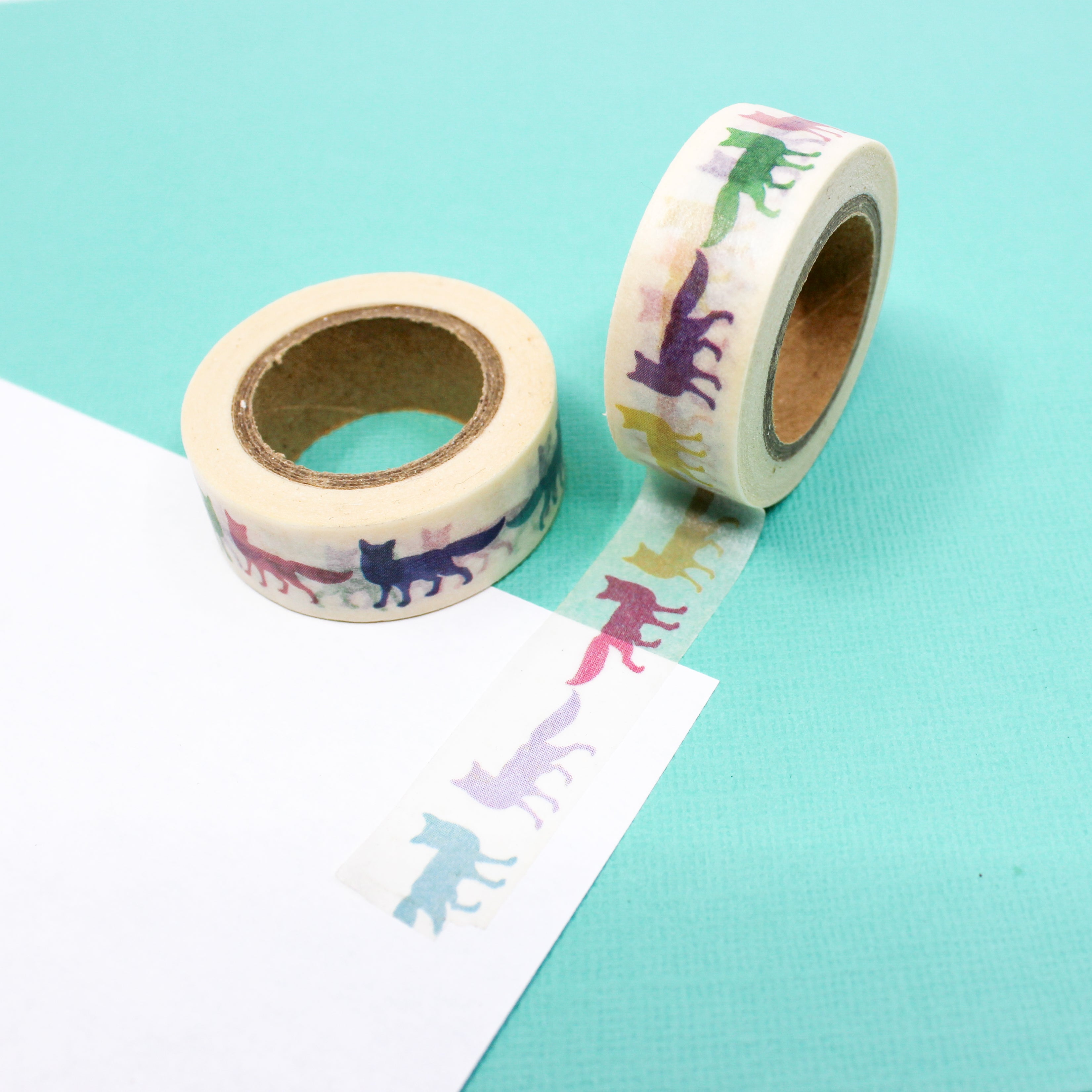 This is a colorful Fox or coyote or wolves washi tape from BBB Supplies Craft Shop