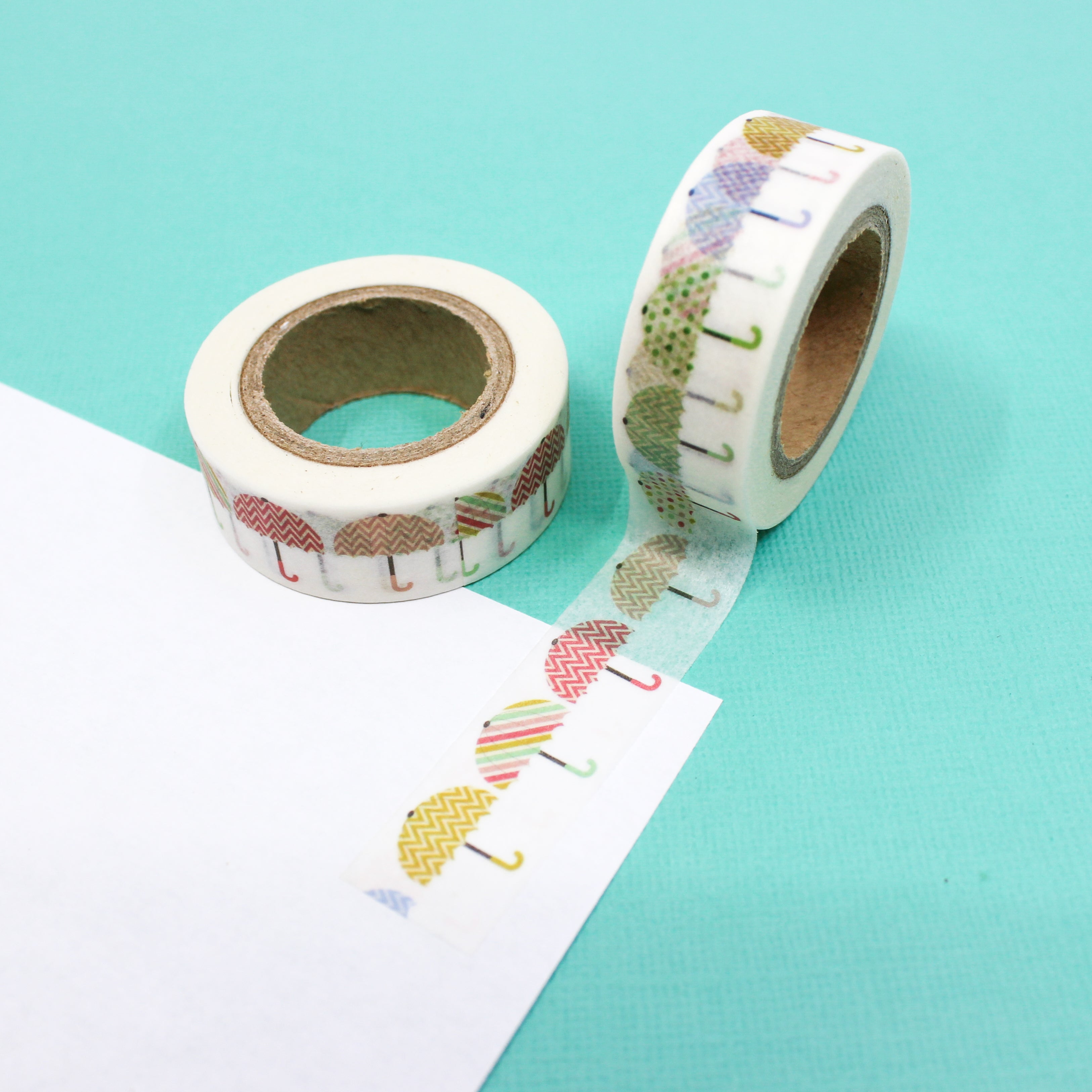 This is a colorful pastel umbrella with different pattern Washi Tape from BBB Supplies Craft Shop