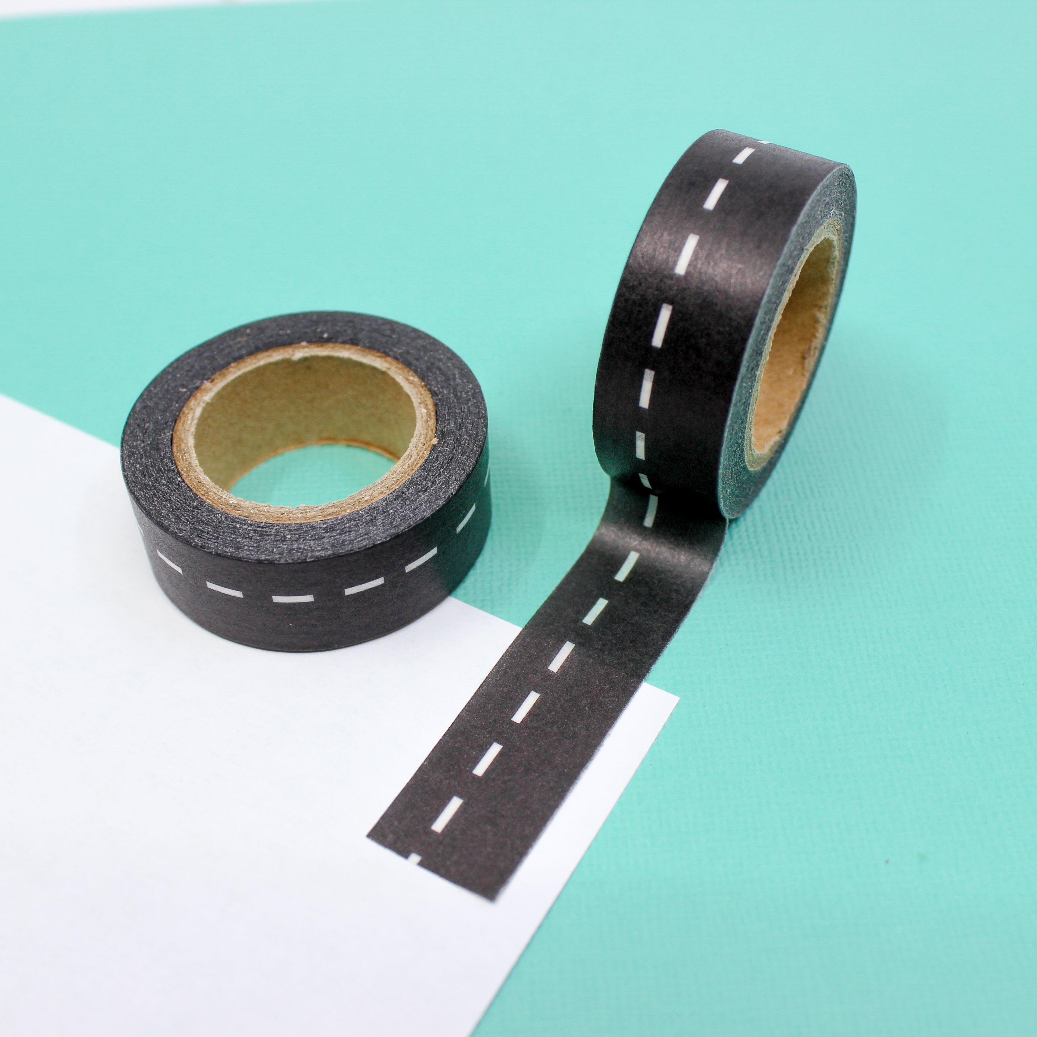 This is a black road with dashed white line in between pattern Washi Tape from BBB Supplies Craft Shop