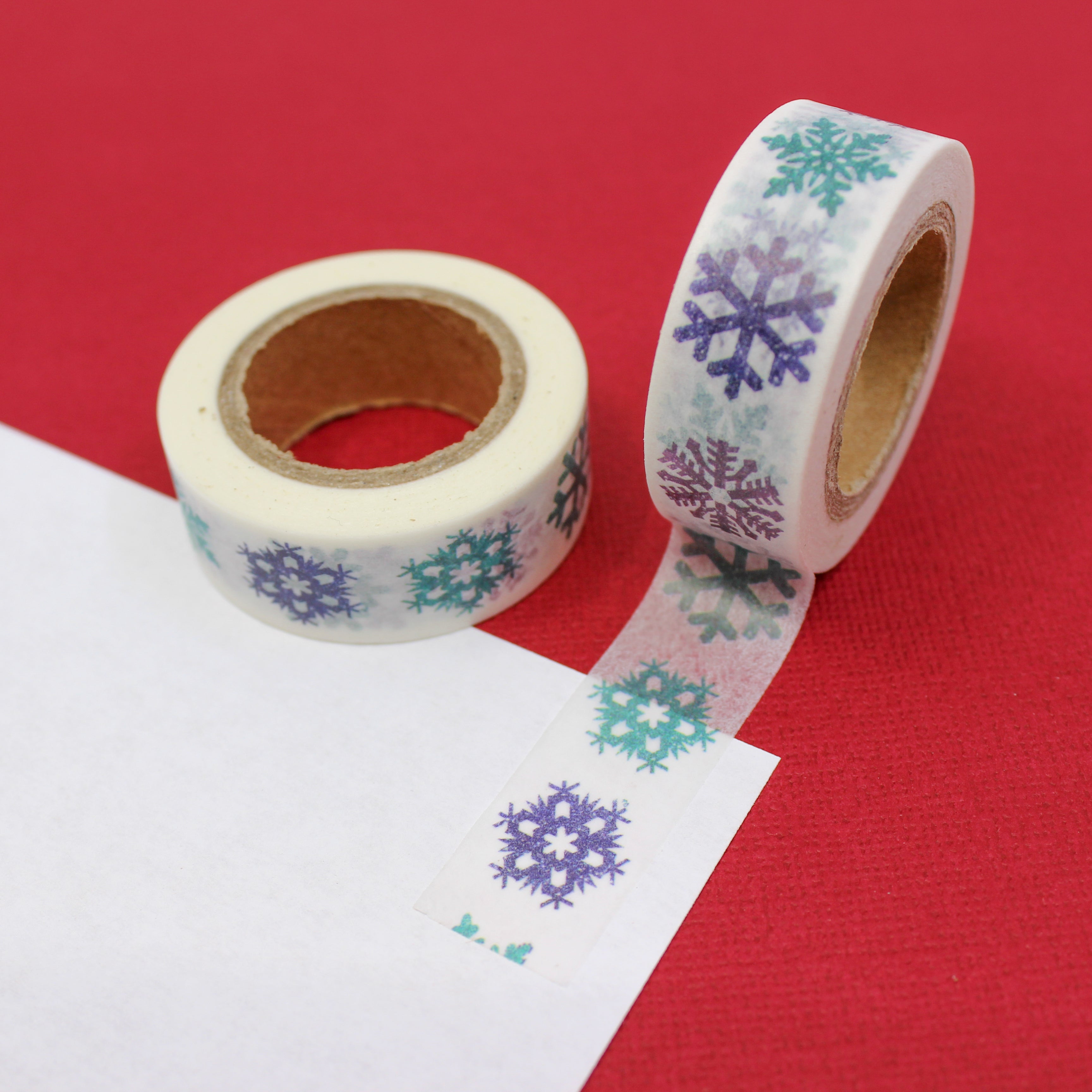 This is a blue and purple snowflakes view themed washi tape from BBB Supplies Craft Shop