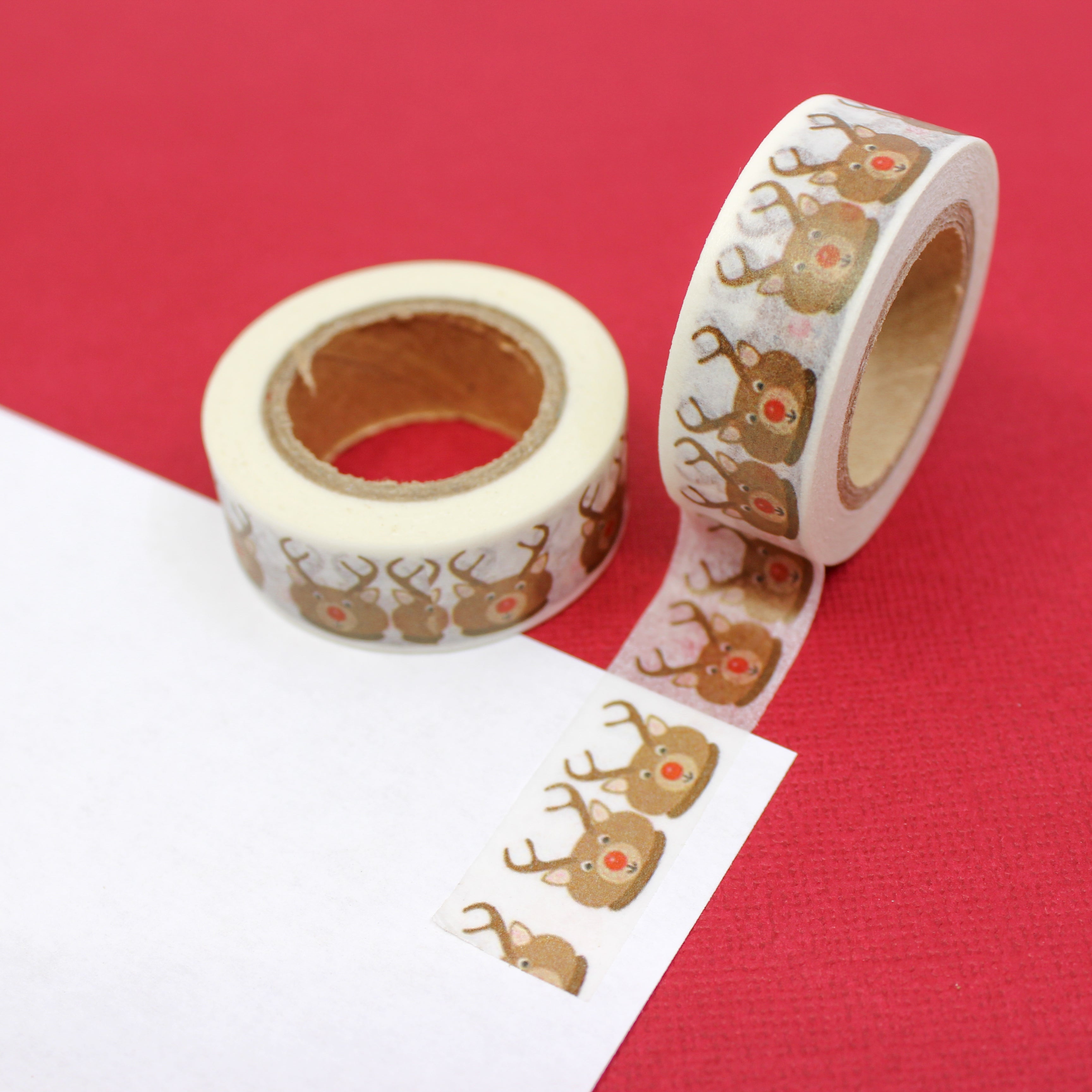This is a brown Rudolf the Red Nose Reindeer head washi tape from BBB Supplies Craft Shop