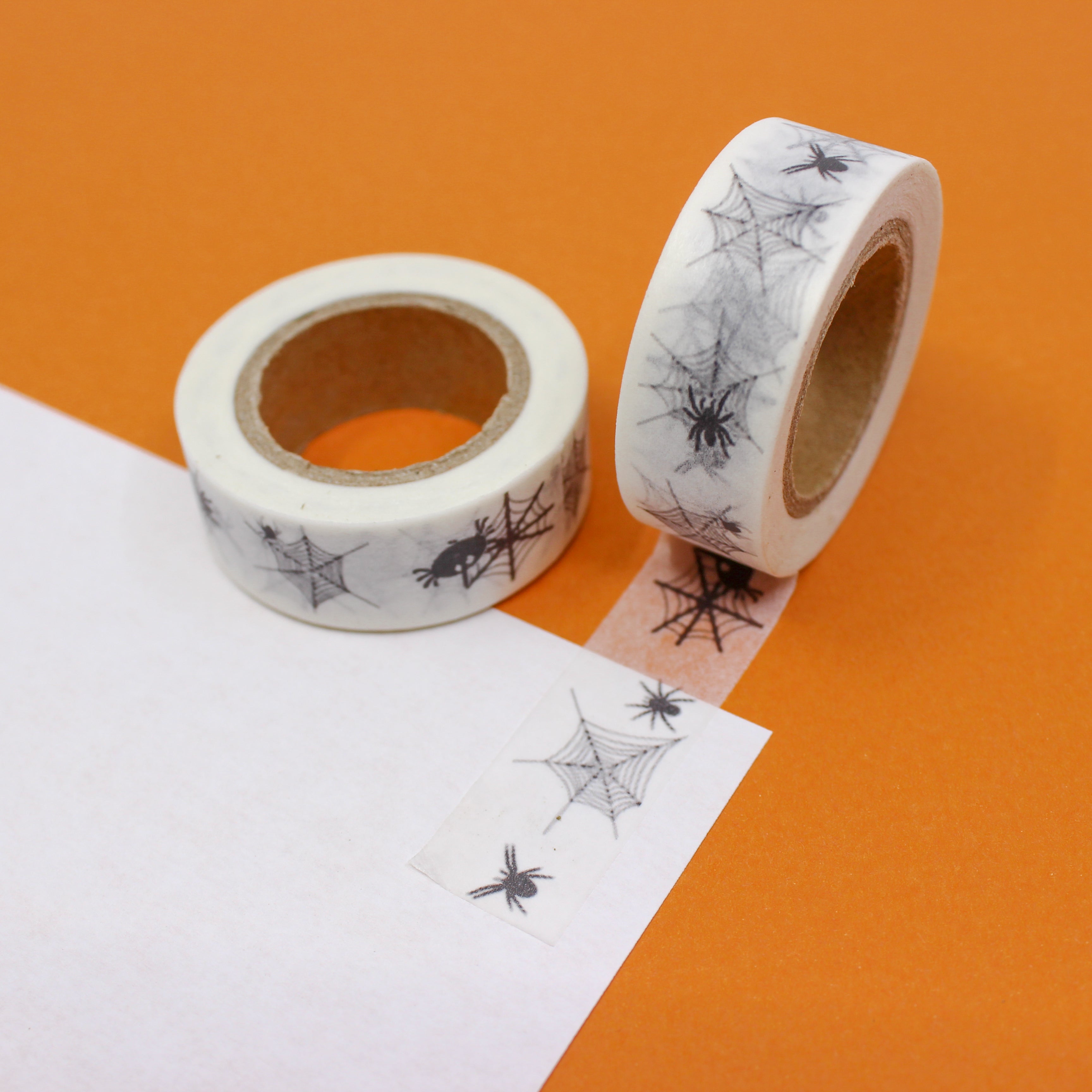 This is a black spider with spiderwebs washi tape from BBB Supplies Craft Shop