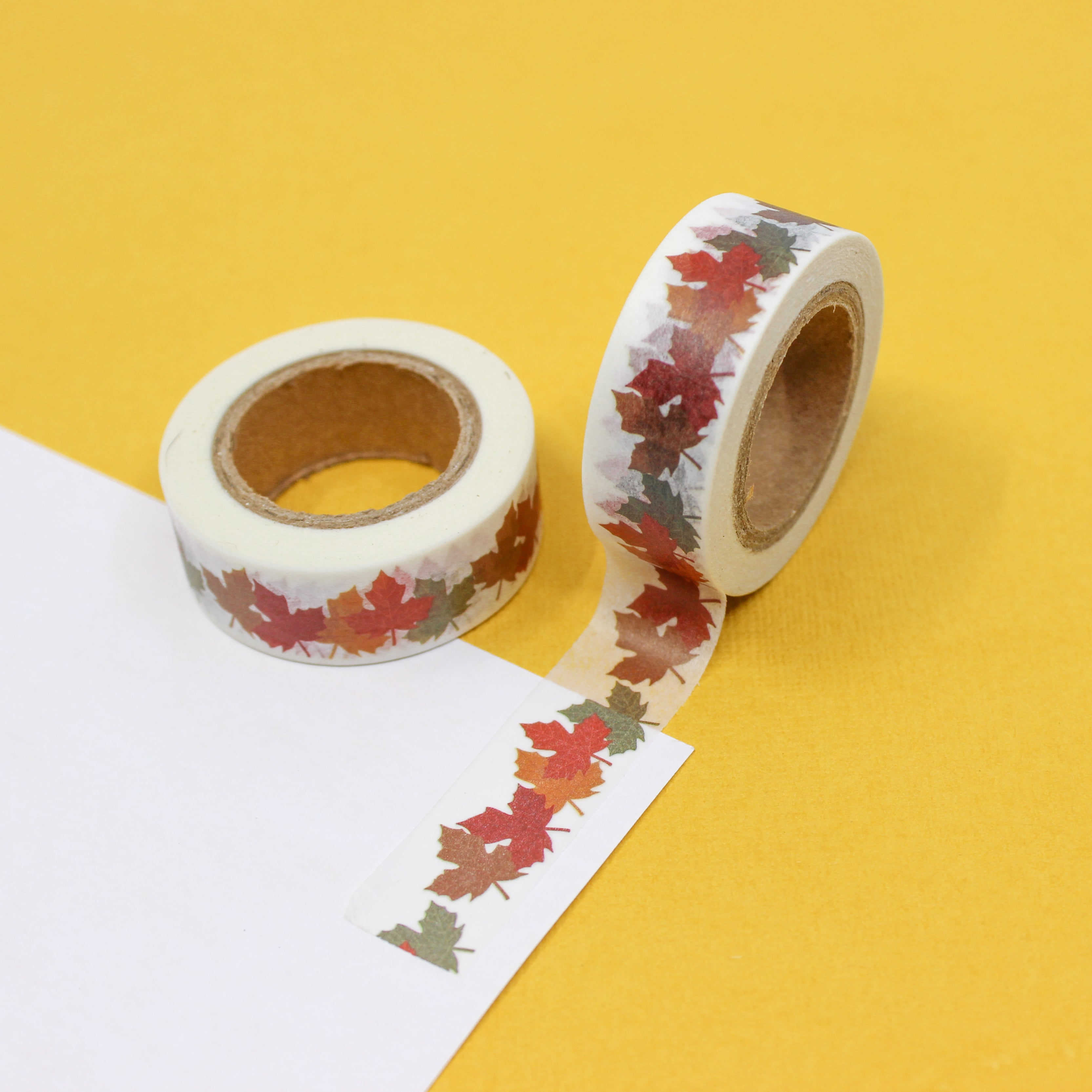This is a colorful fall leaves pattern washi tape from BBB Supplies Craft Shop