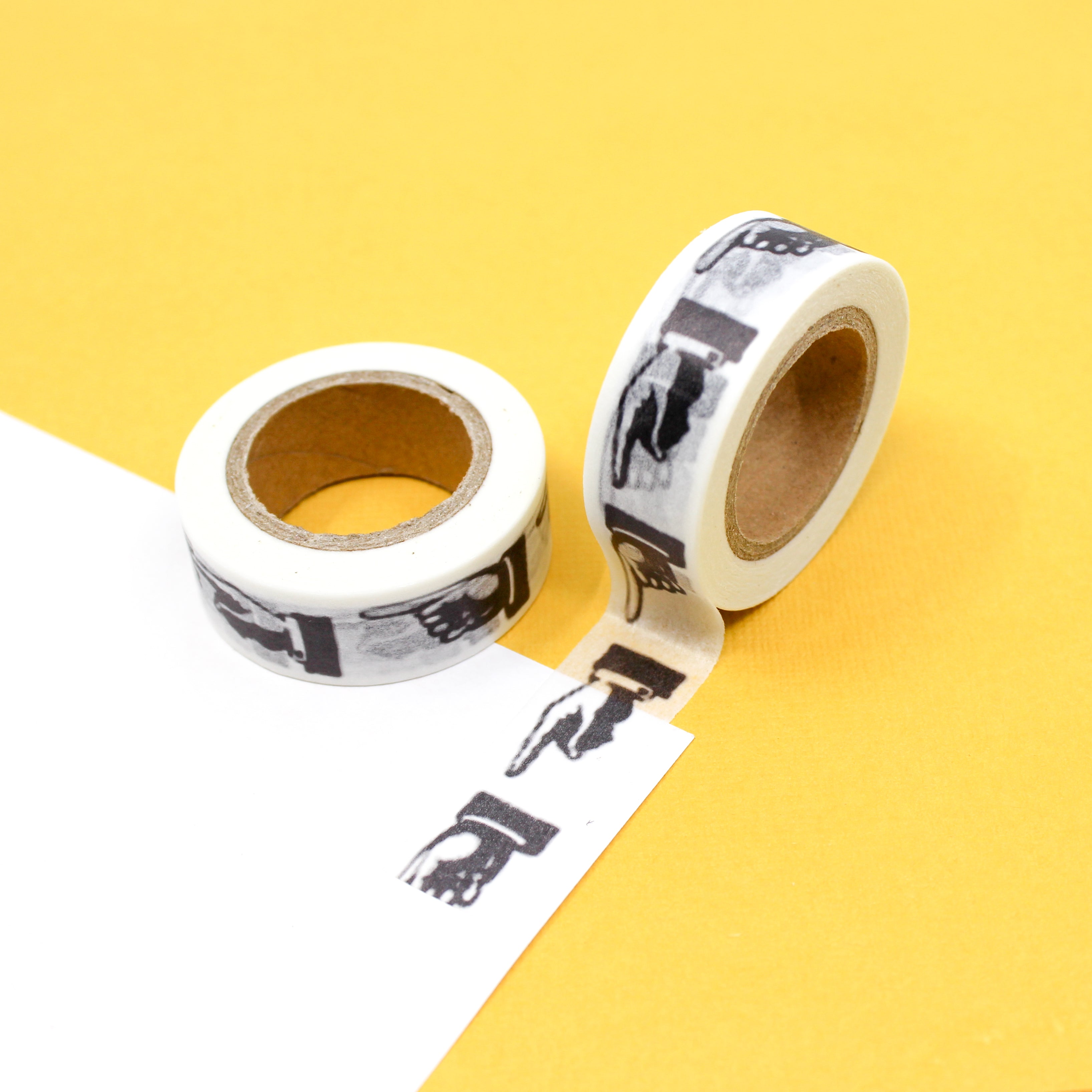 This is a black and white fingers at something pattern Washi Tape from BBB Supplies Craft Shop