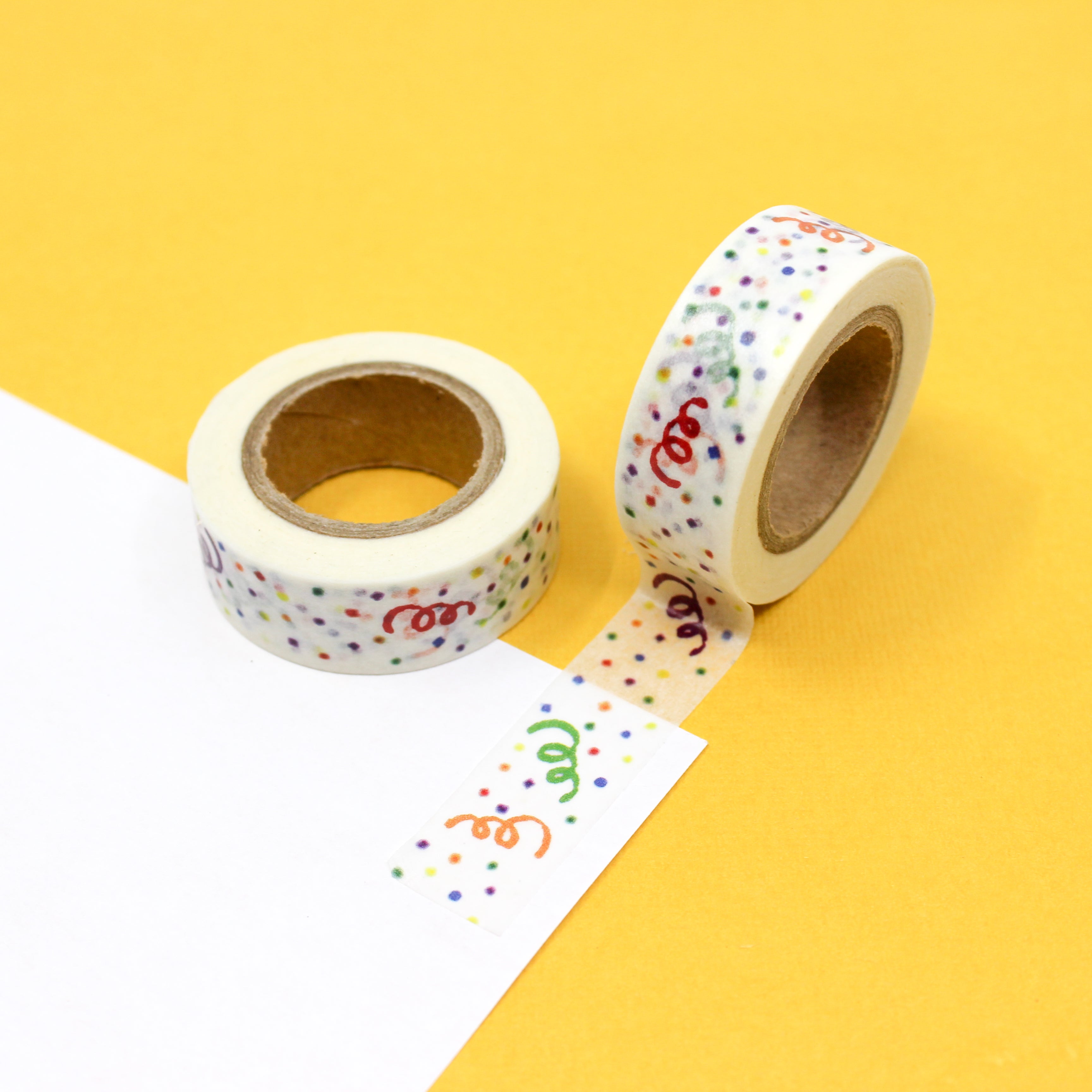 This is a multi color squiggle confetti pattern Washi Tape from BBB Supplies Craft Shop