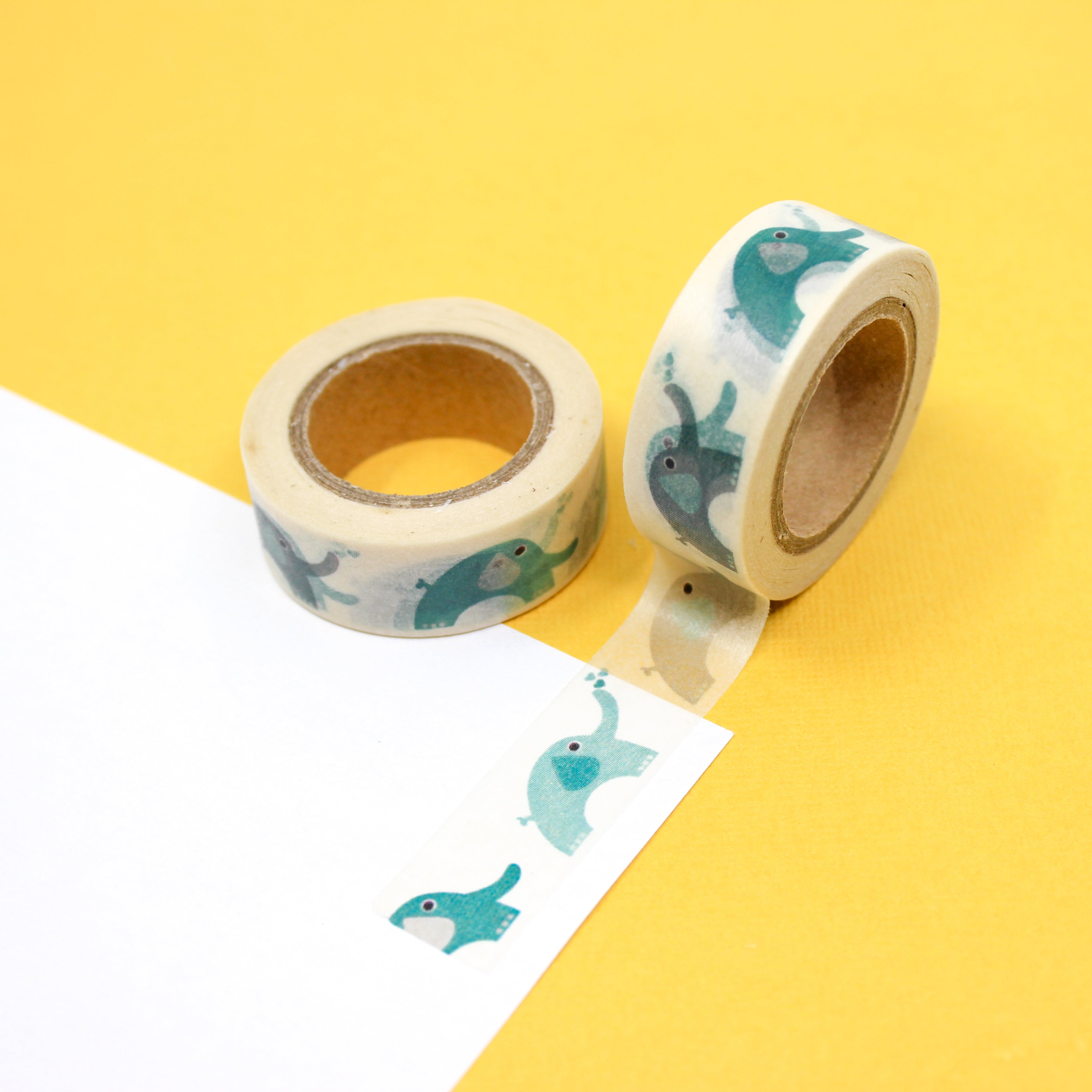 This is a grey and blue elephants pattern washi tape from BBB Supplies Craft Shop