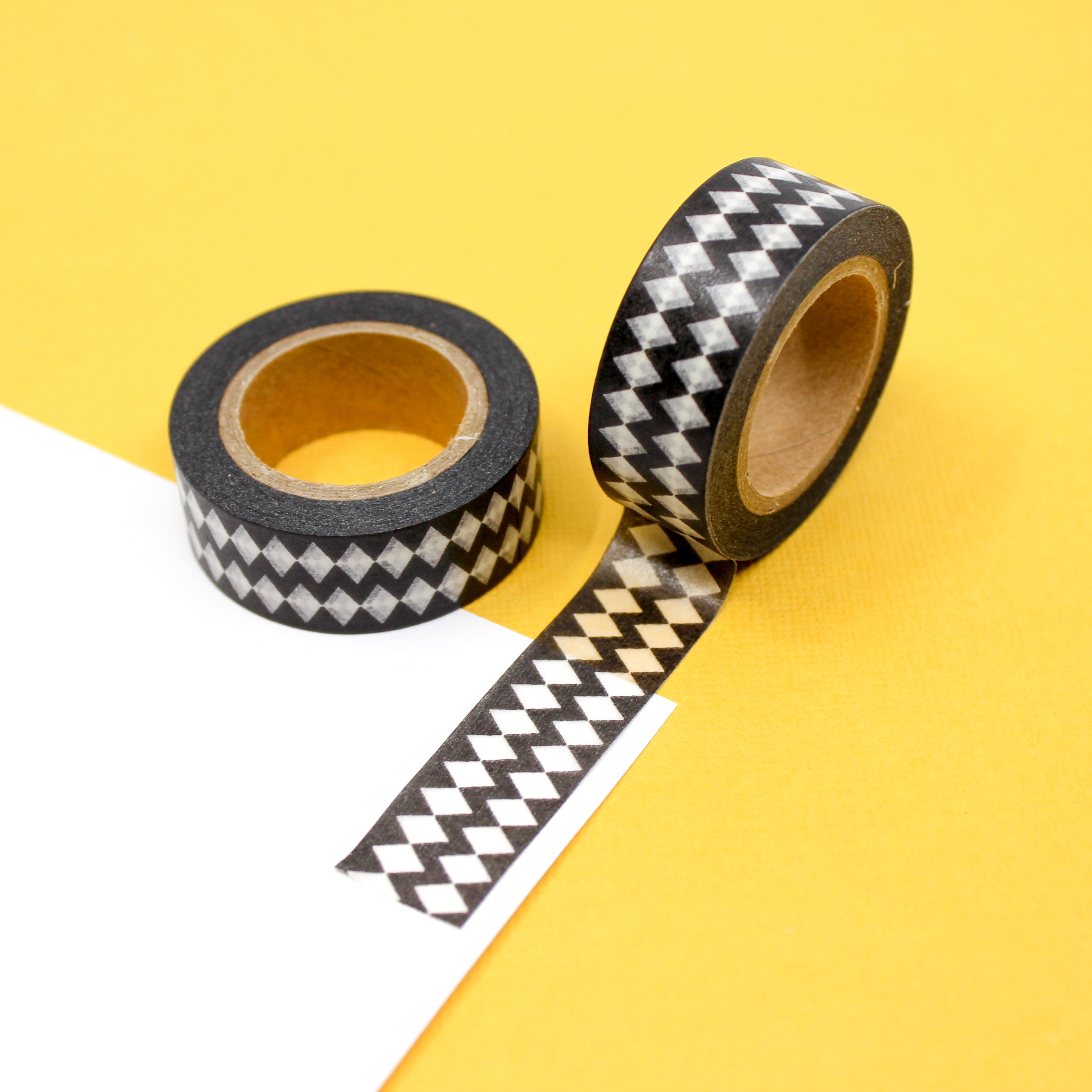 This is a black Harlequin diamond view themed washi tape from BBB Supplies Craft Shop