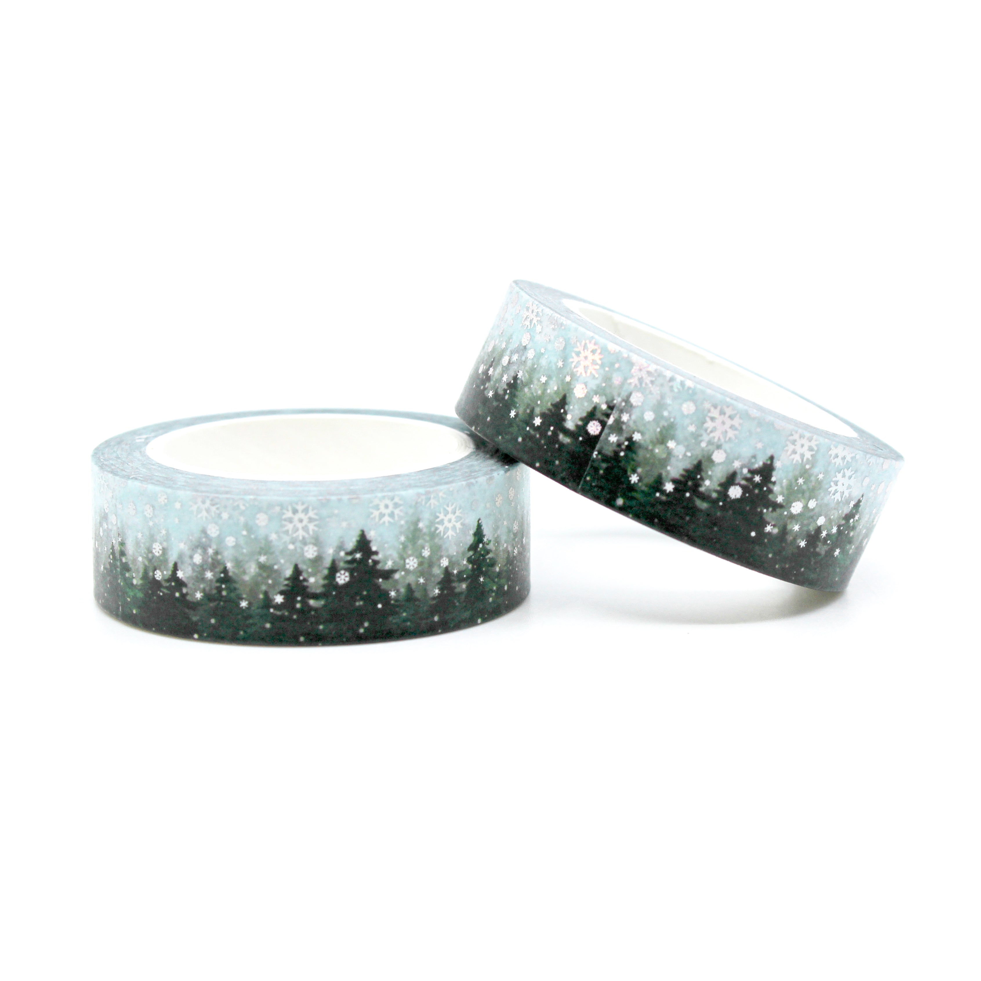 This is a green tree line with snow washi tapes from BBB Supplies Craft Shop