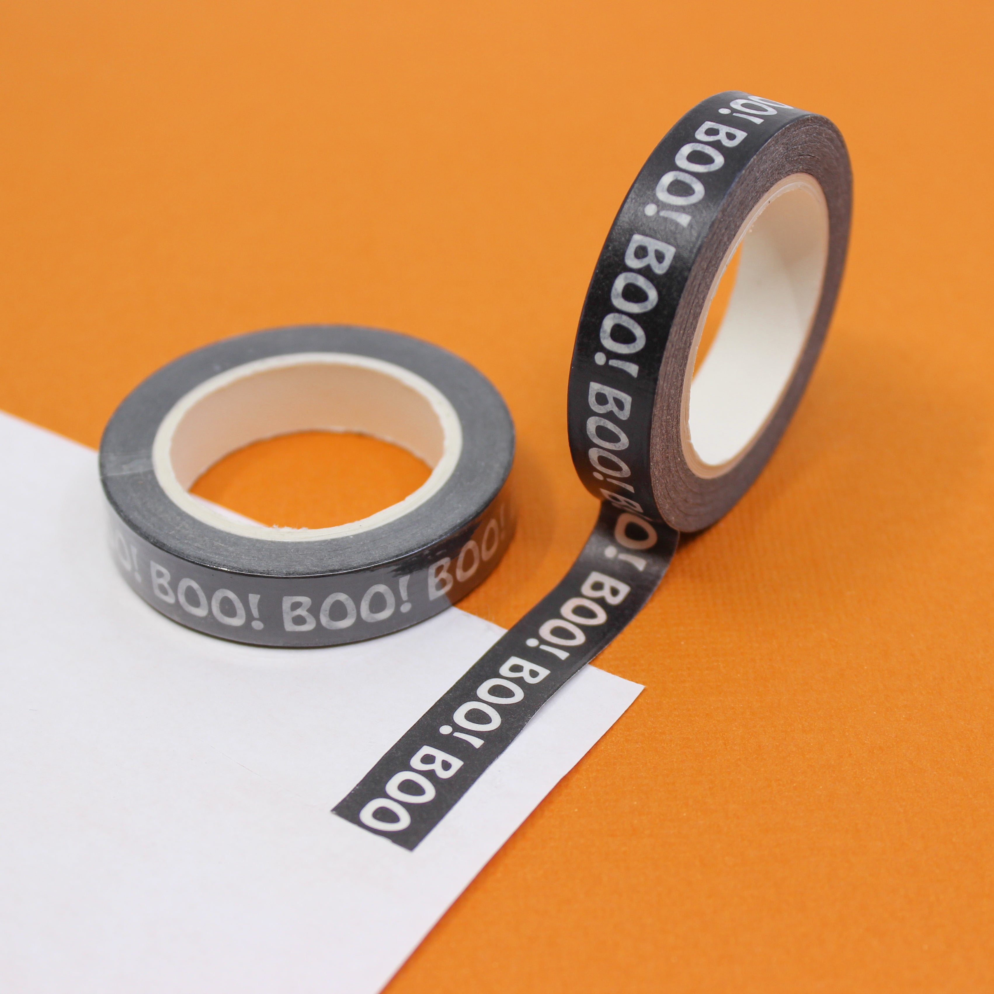 This is a black Halloween Boo words Washi Tape from BBB Supplies Craft Shop