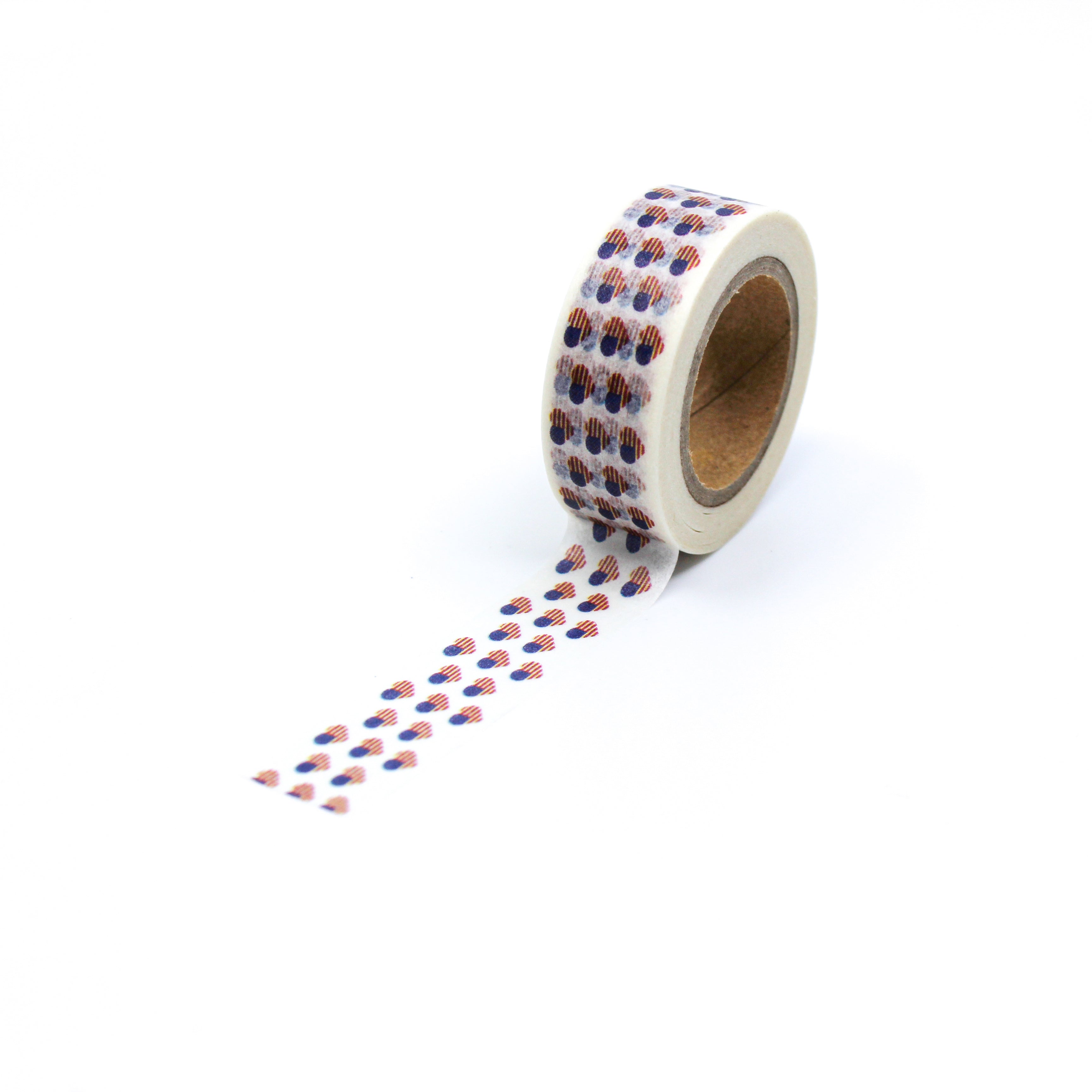 This is a full pattern repeat view of tiny hearts shape American flags Washi Tape from BBB Supplies Craft Shop