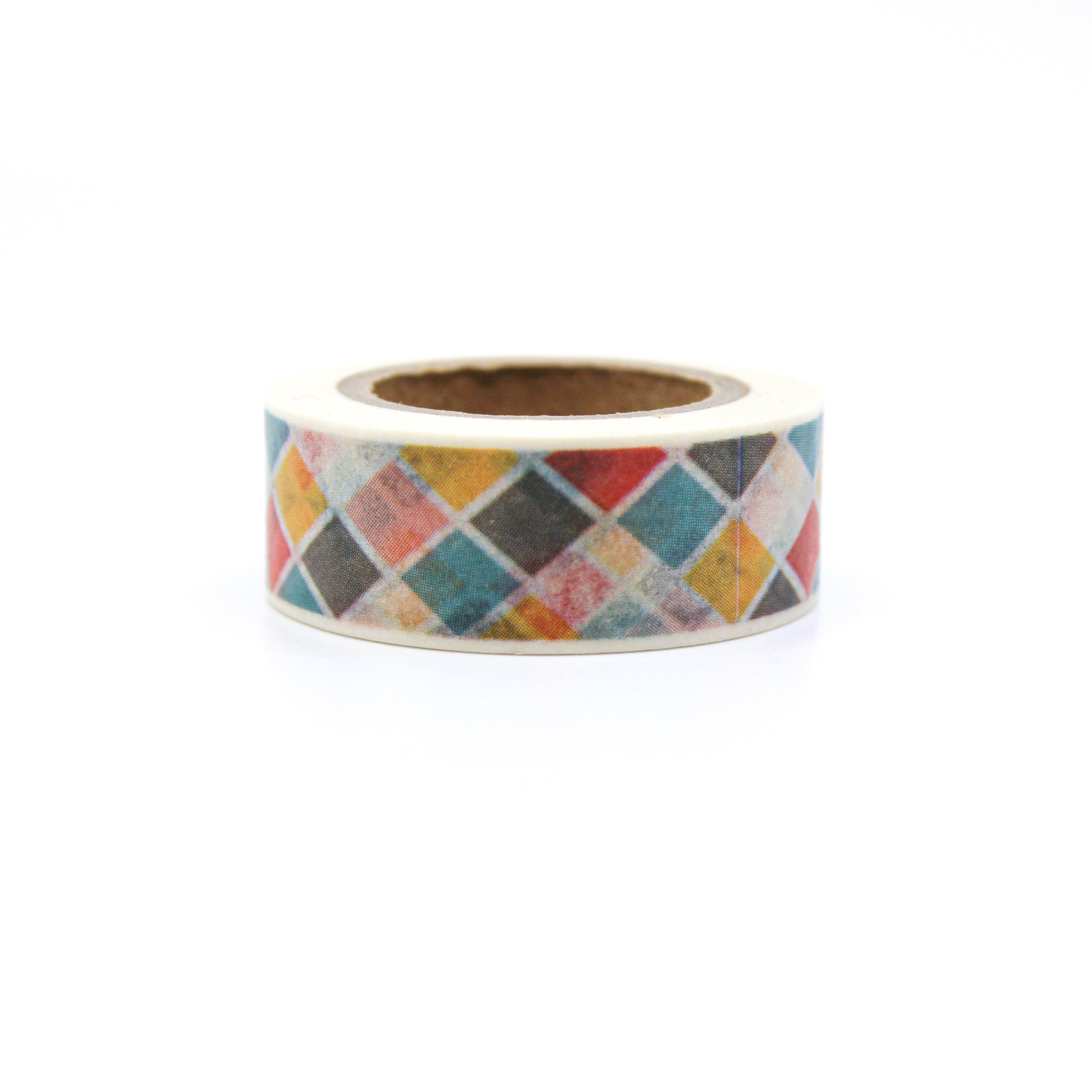 This is a colorful Modern Bauhaus Style Geometric Triangle Stain Glass with white background washi tapes from BBB Supplies Craft Shop